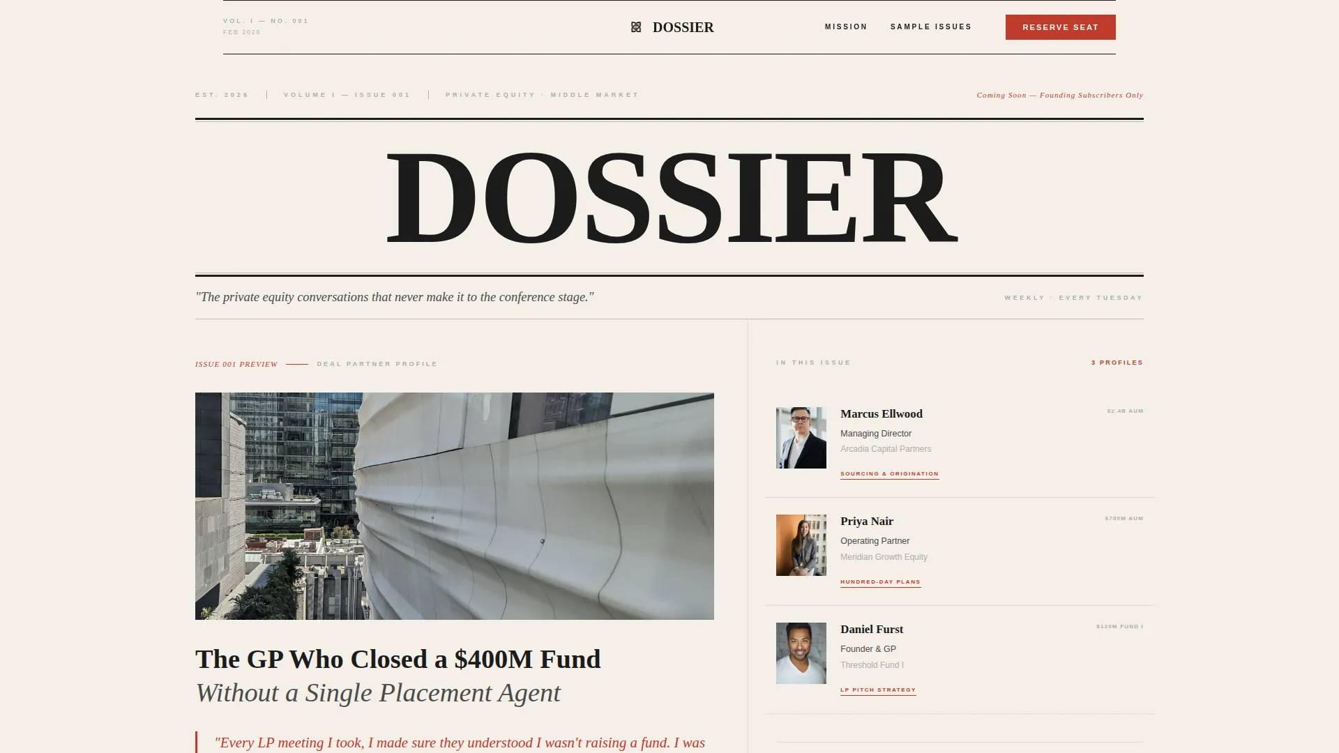 Private Equity Newsletter Pre-Launch Website Template