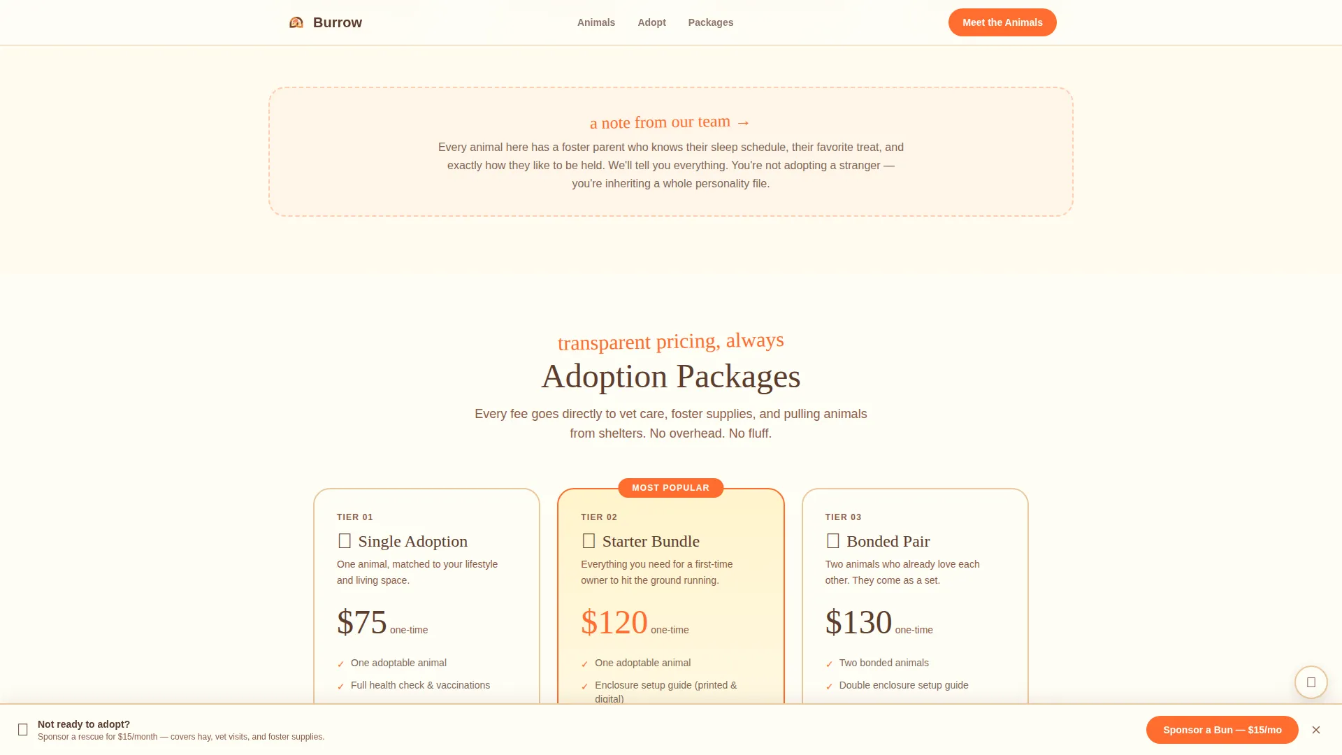 Rabbit & Small Animal Pricing Website Template