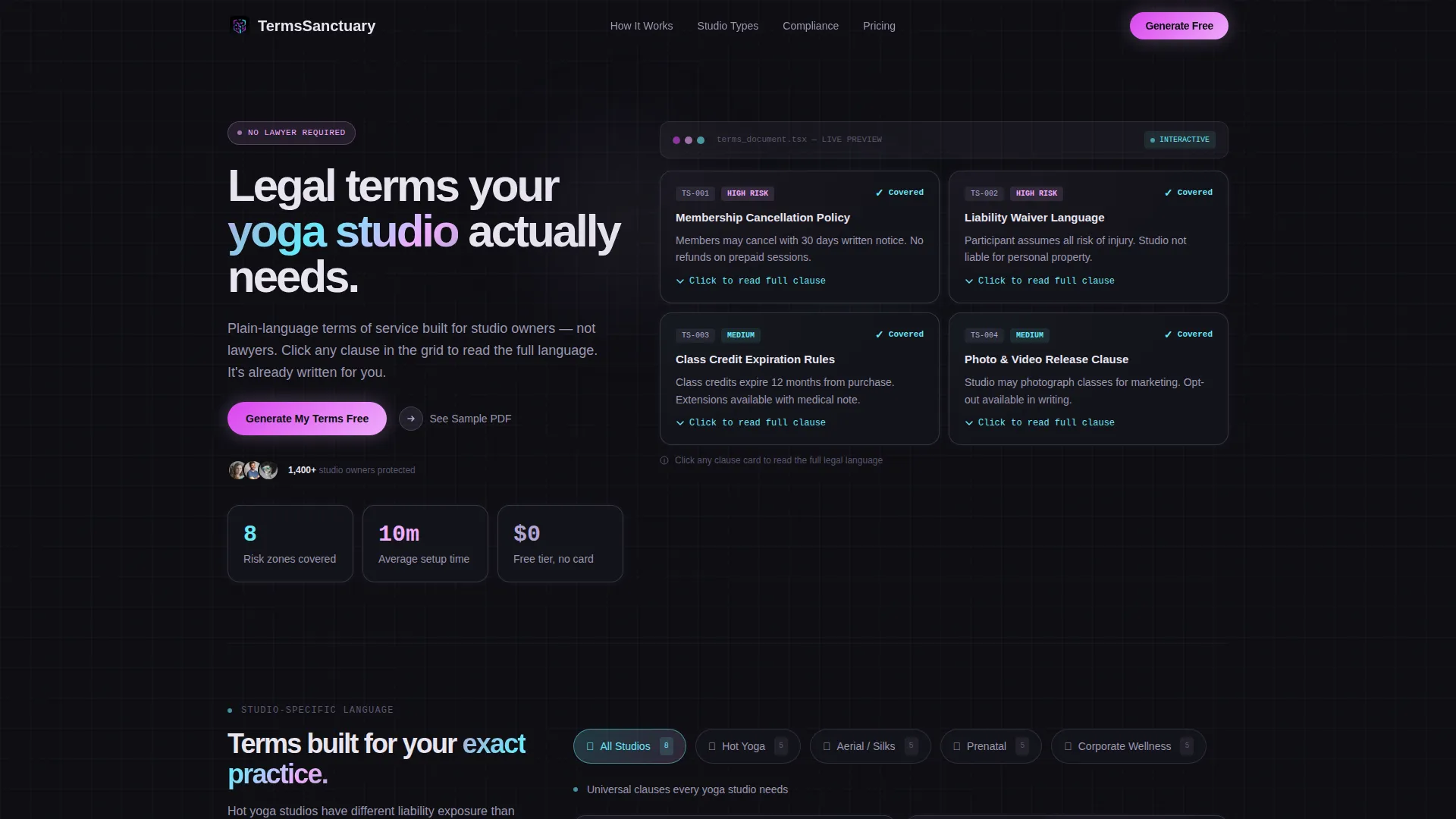 Yoga Studio Specialist Privacy Policy Website Template