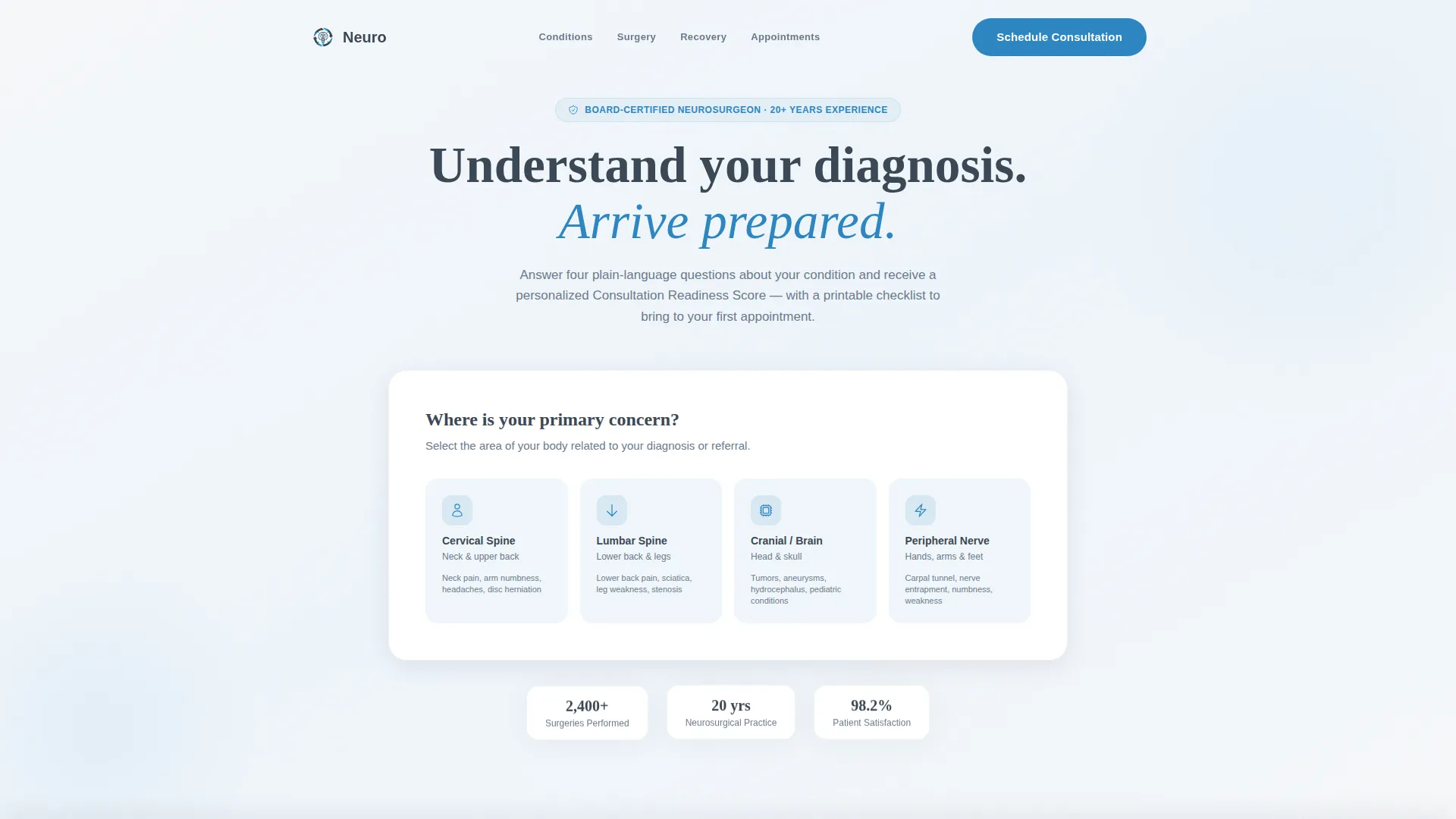 Neurosurgeon Advanced Booking Website Template