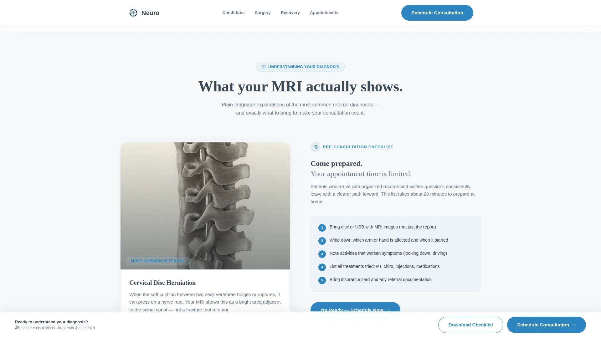 Neurosurgeon Advanced Booking Website Template