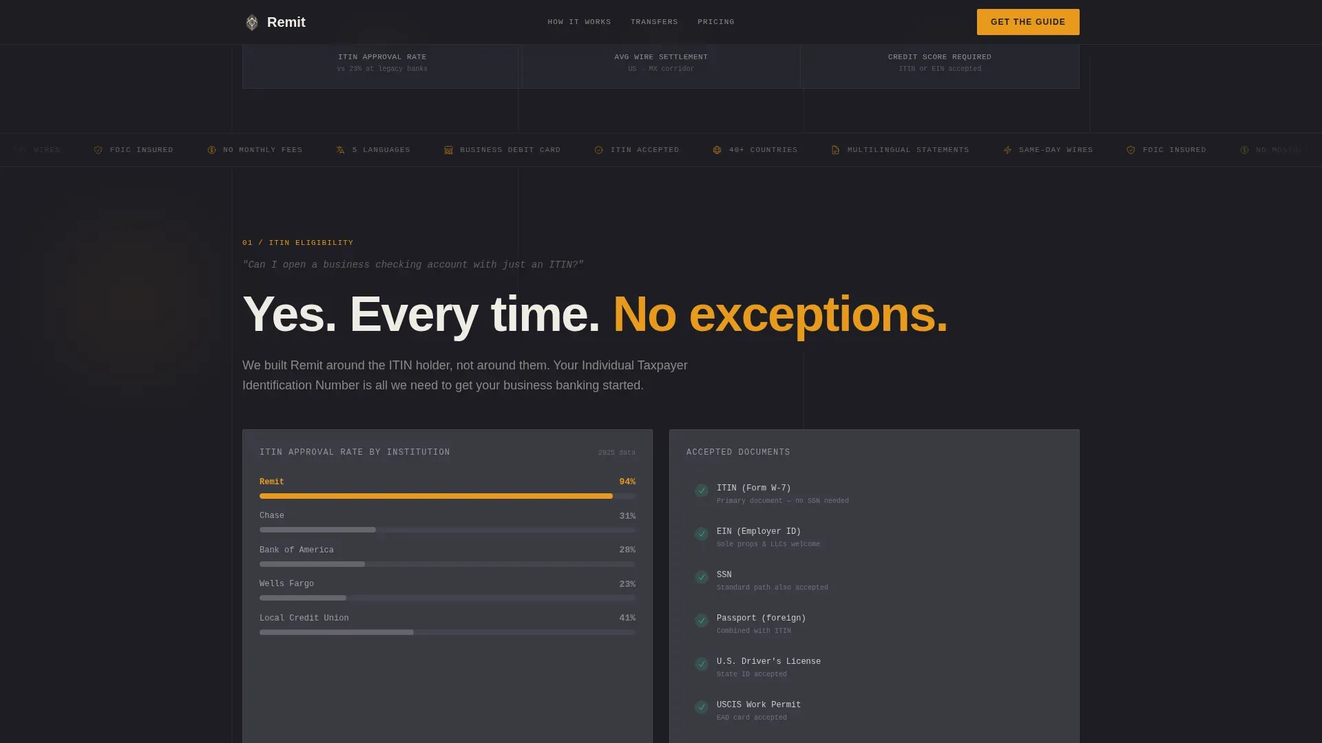 ITIN-Ready Cross-Border Business Checking Landing Page Template