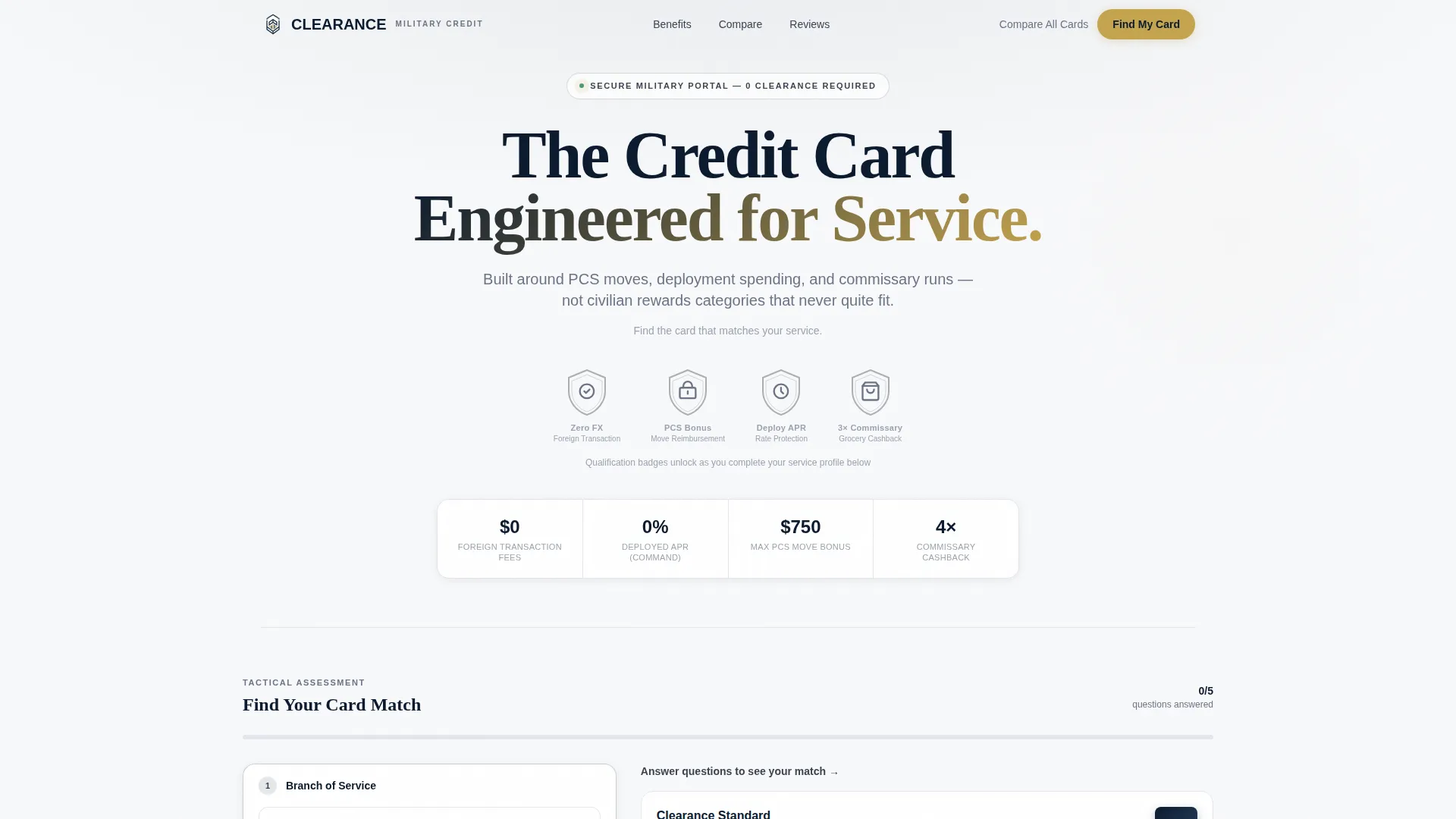 Military Credit Card Quiz Landing Page Template