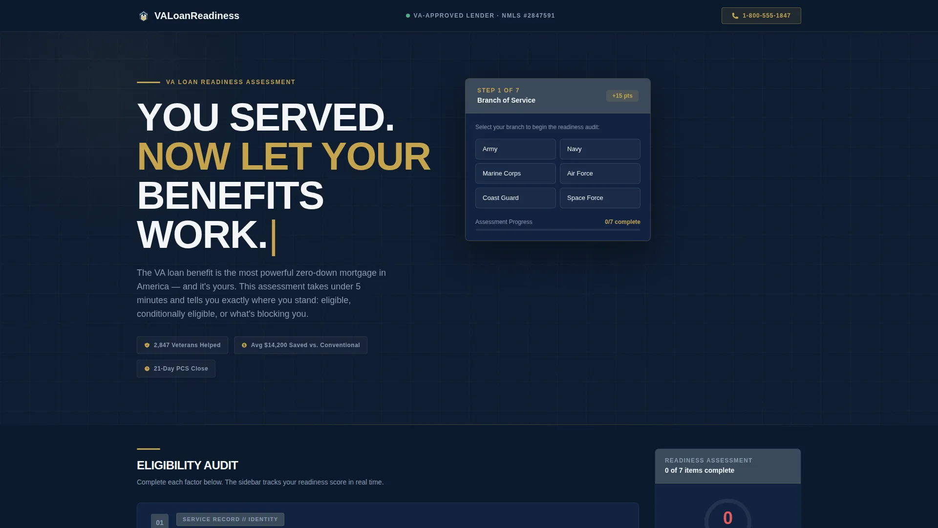 VA Loan Readiness Assessment Landing Page Template