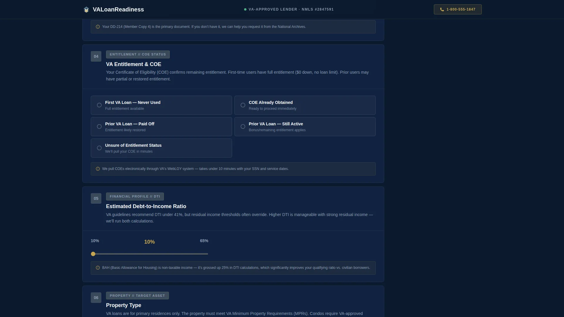 VA Loan Readiness Assessment Landing Page Template