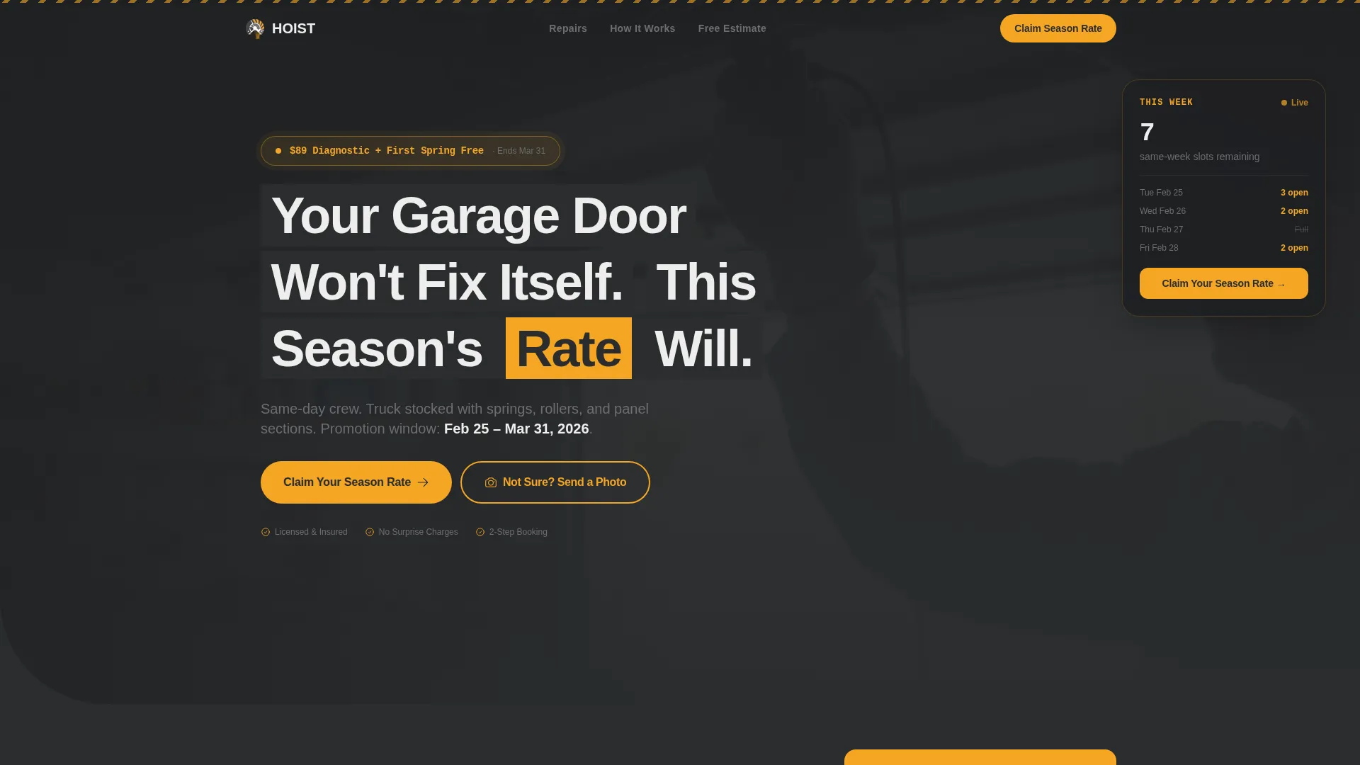 Garage Door Repair Marketing Booking Website Template