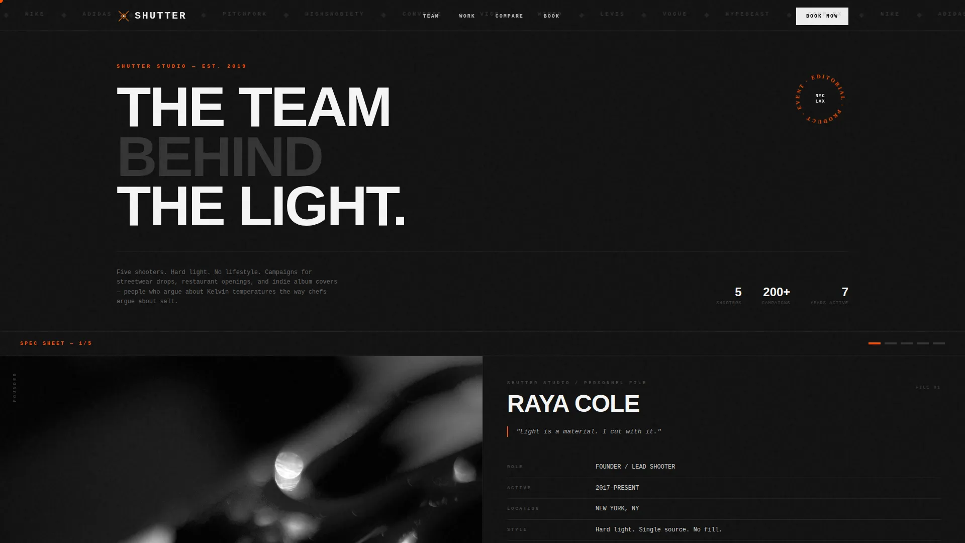 Professional Photography Studio Team Credentials Website Template