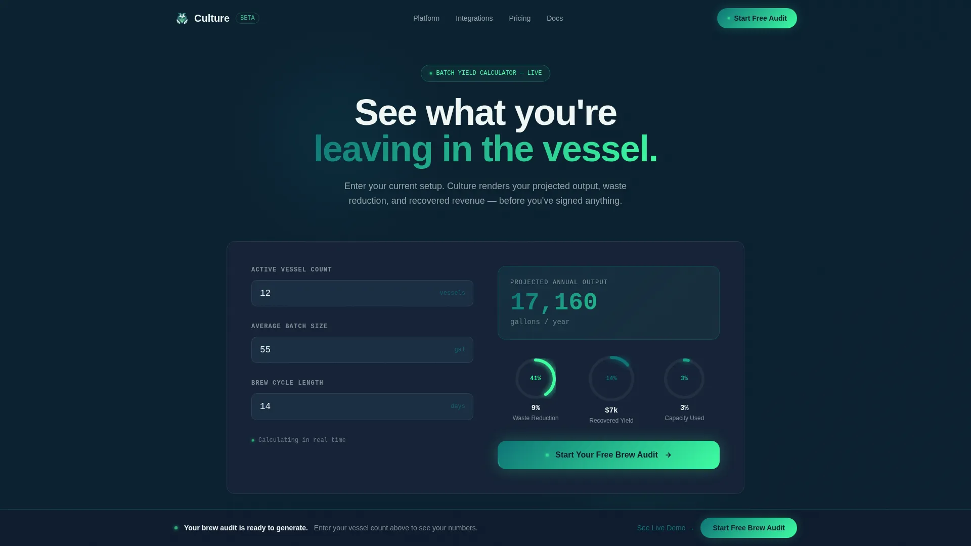 Kombucha Vertical SaaS Cost Calculator Website Template