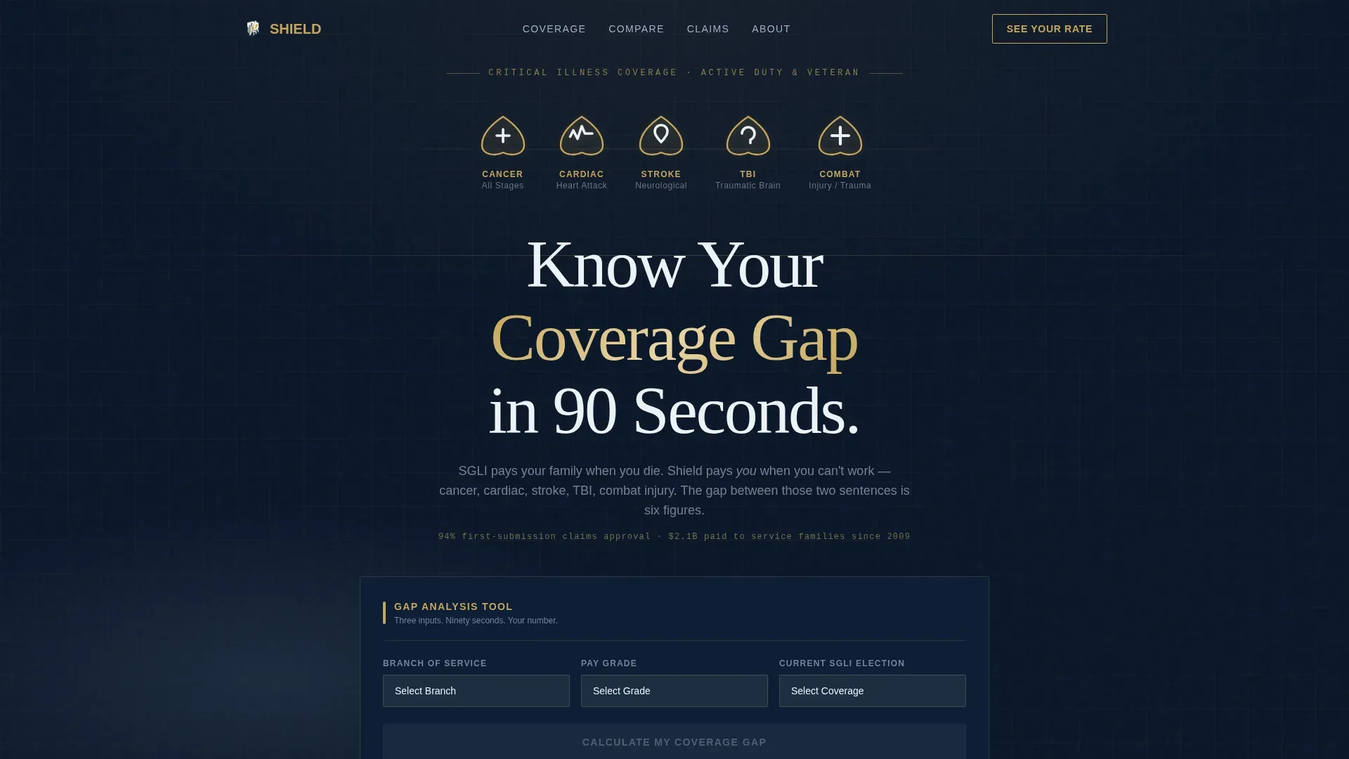 Military Service Member Insurance Cost Estimator Website Template