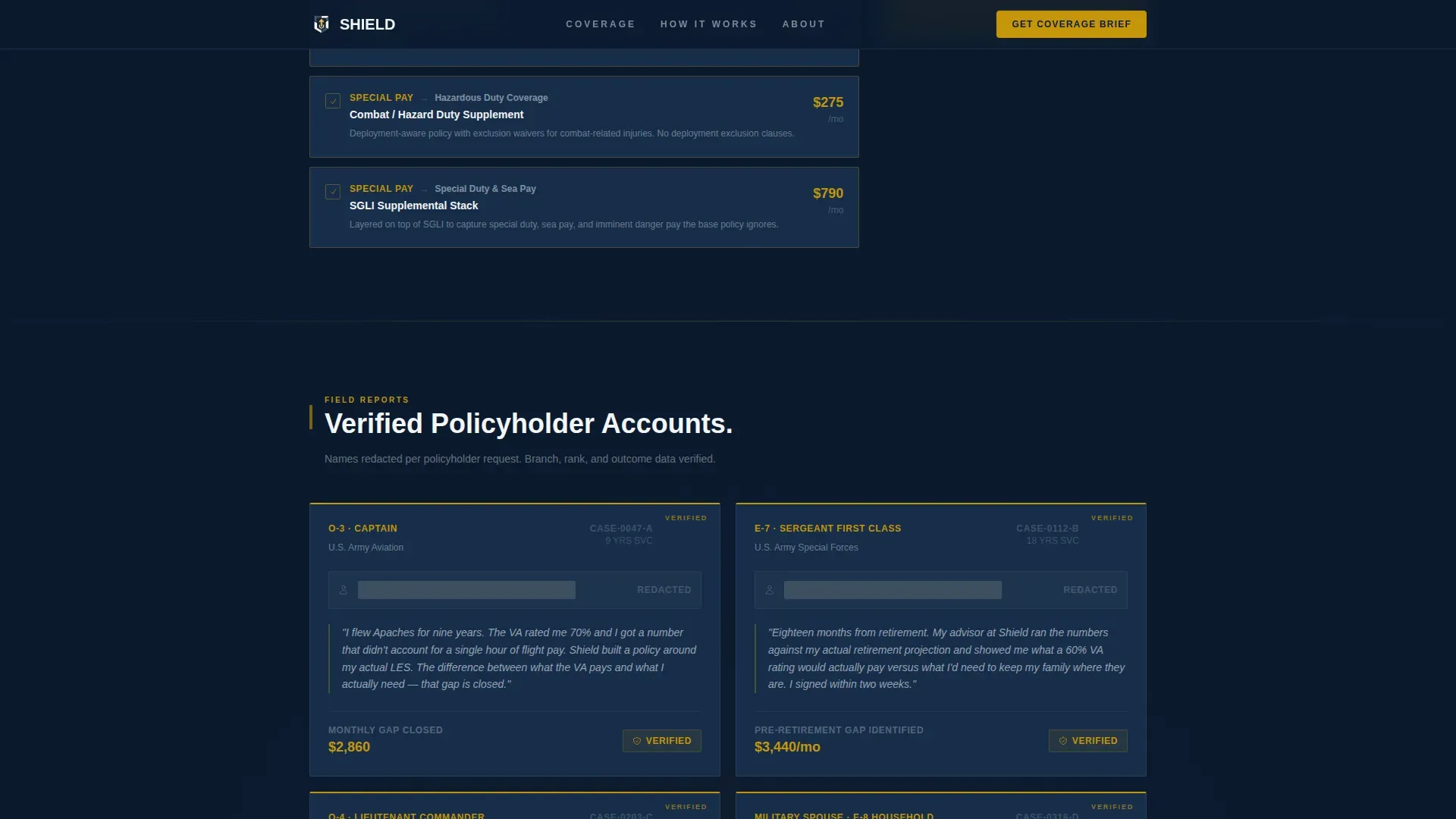 Specialist Military Service Member Insurance Professional Website Template