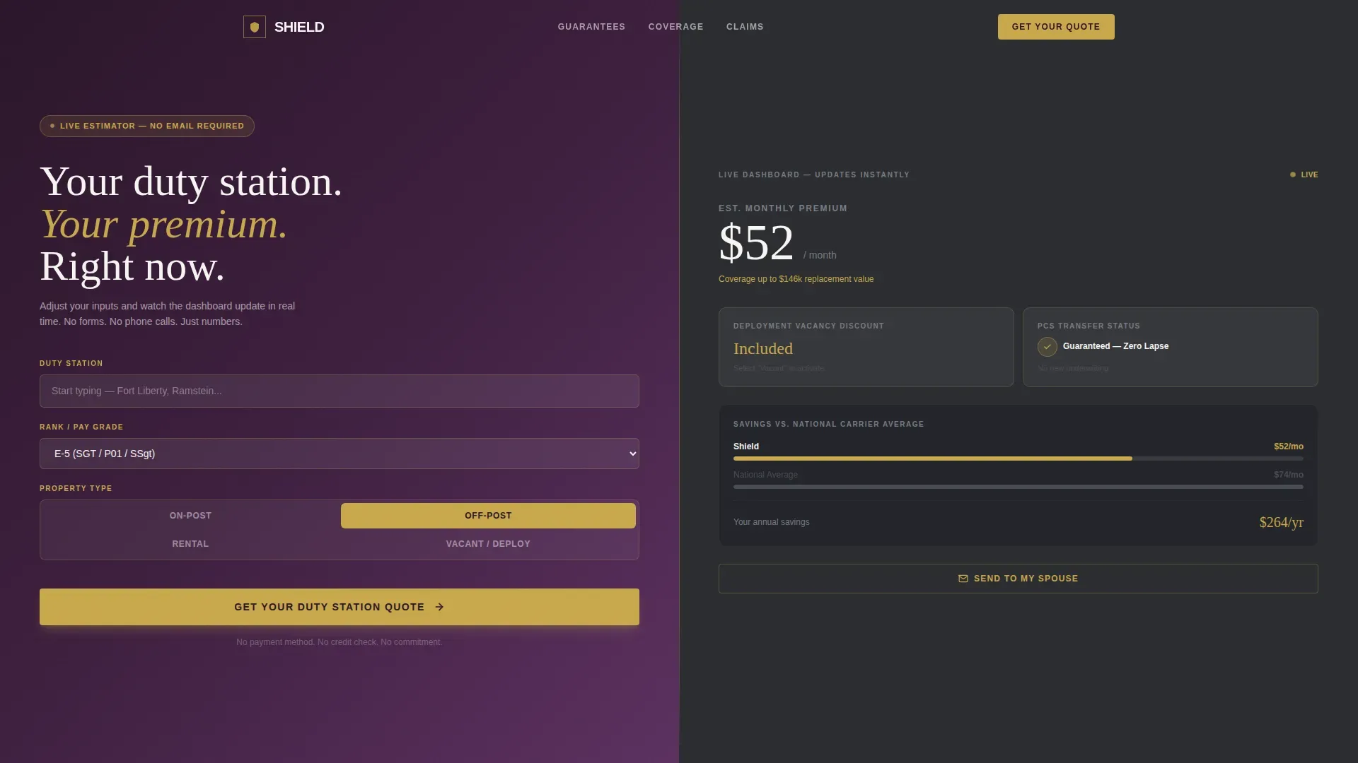 Specialist Military Service Member Insurance Cost Estimator Website Template