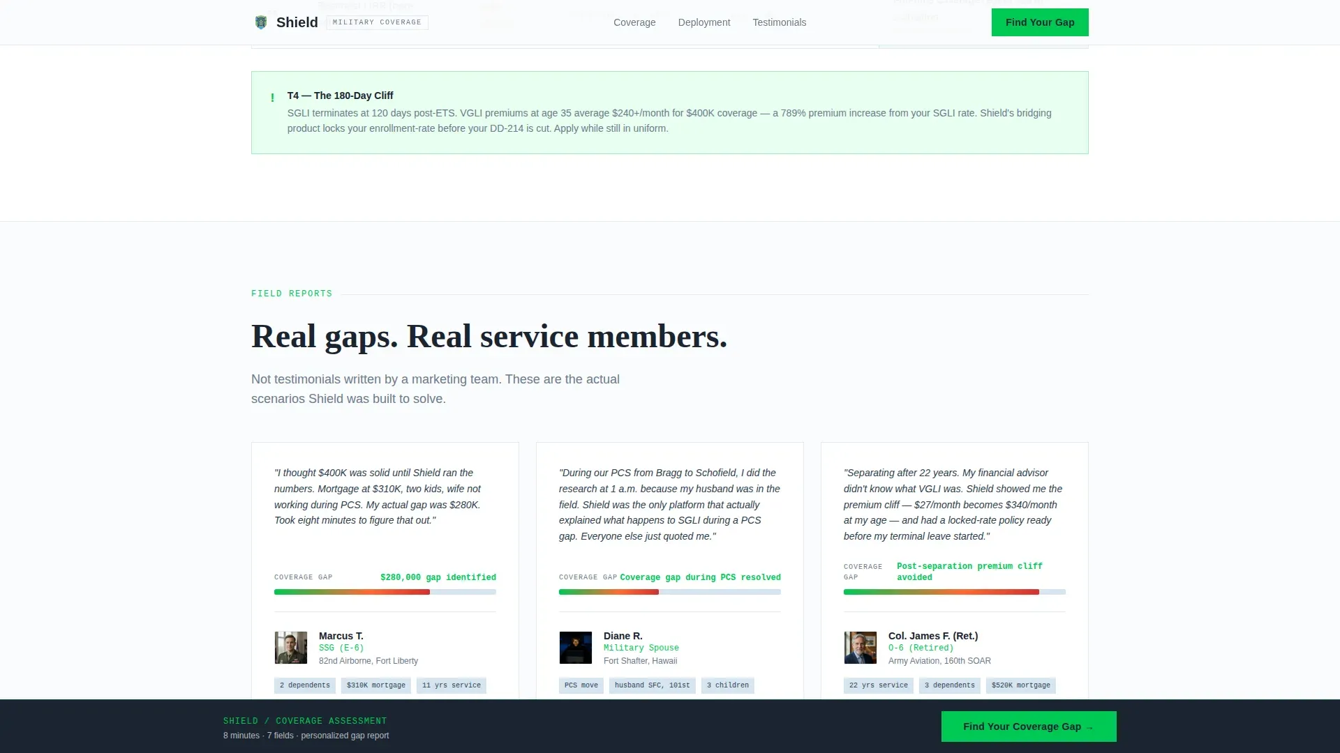 Military Service Member Insurance Pricing & Packages Website Template