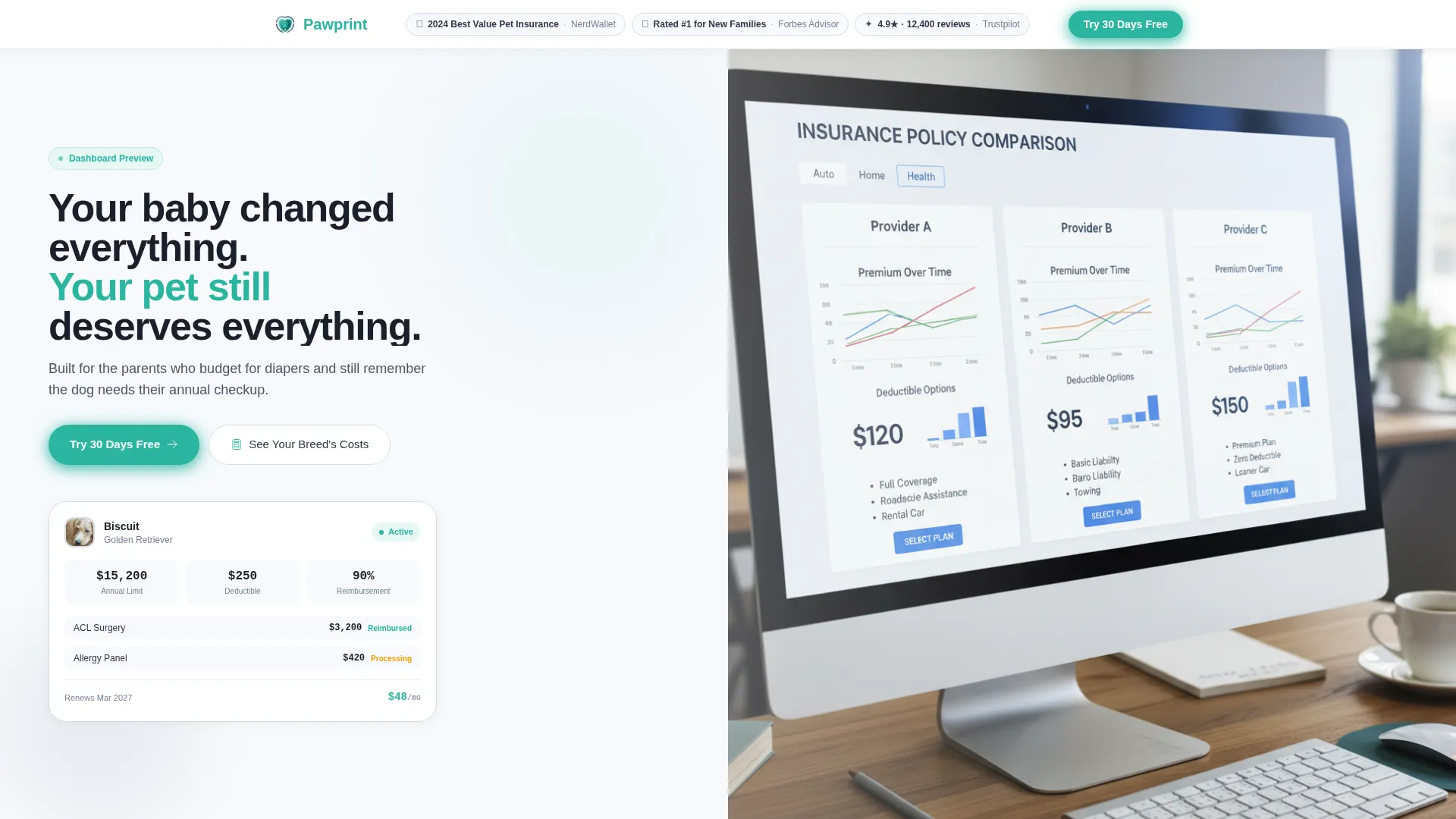 Pet Insurance Landing Page Template for New Parents