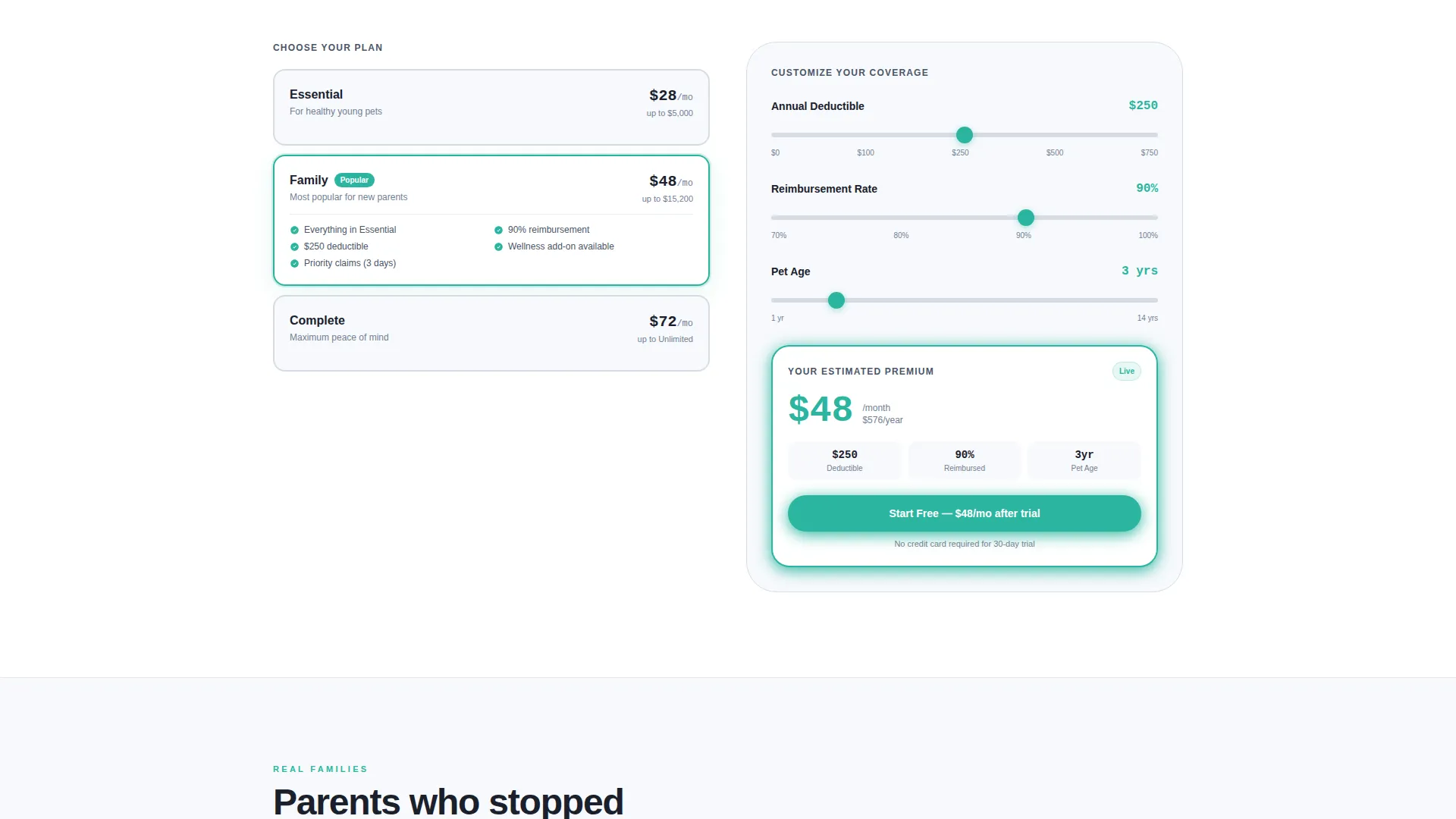 Pet Insurance Landing Page Template for New Parents