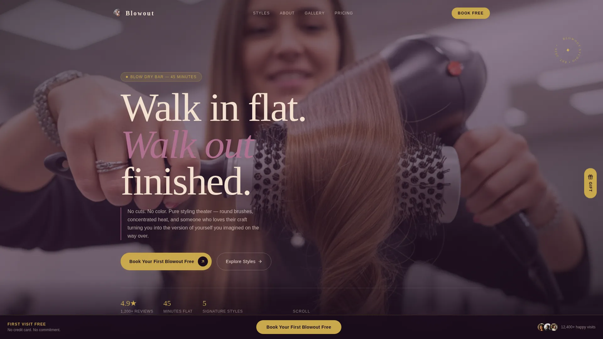 Immersive Blow Dry Bar Landing Page Template