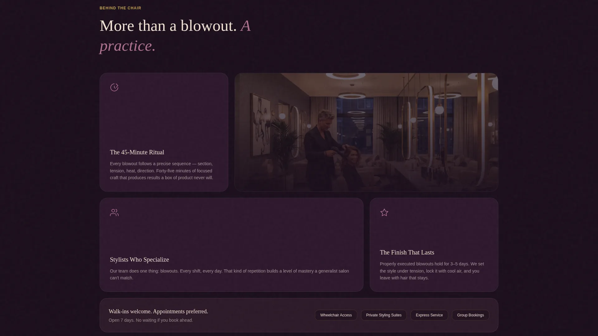 Immersive Blow Dry Bar Landing Page Template