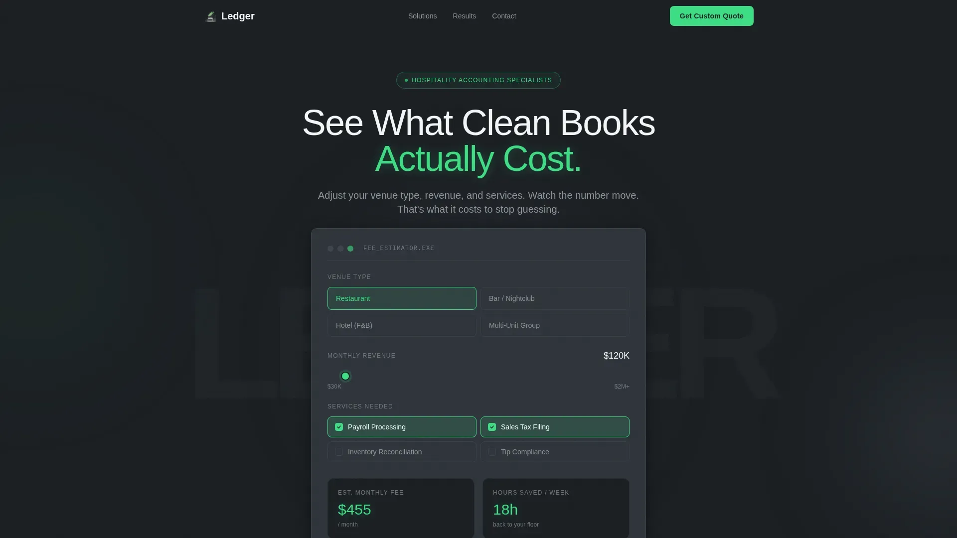 Restaurant & Bar Accounting Cost Estimator Website Template