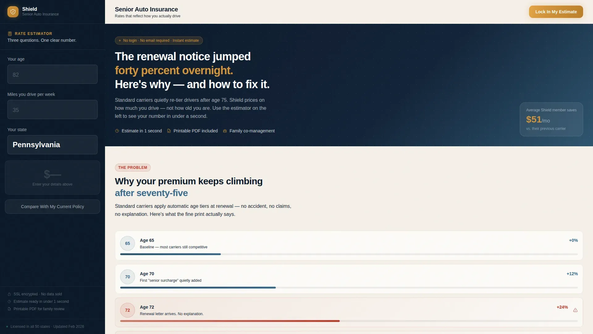 Senior (75+) Insurance Cost Calculator Website Template