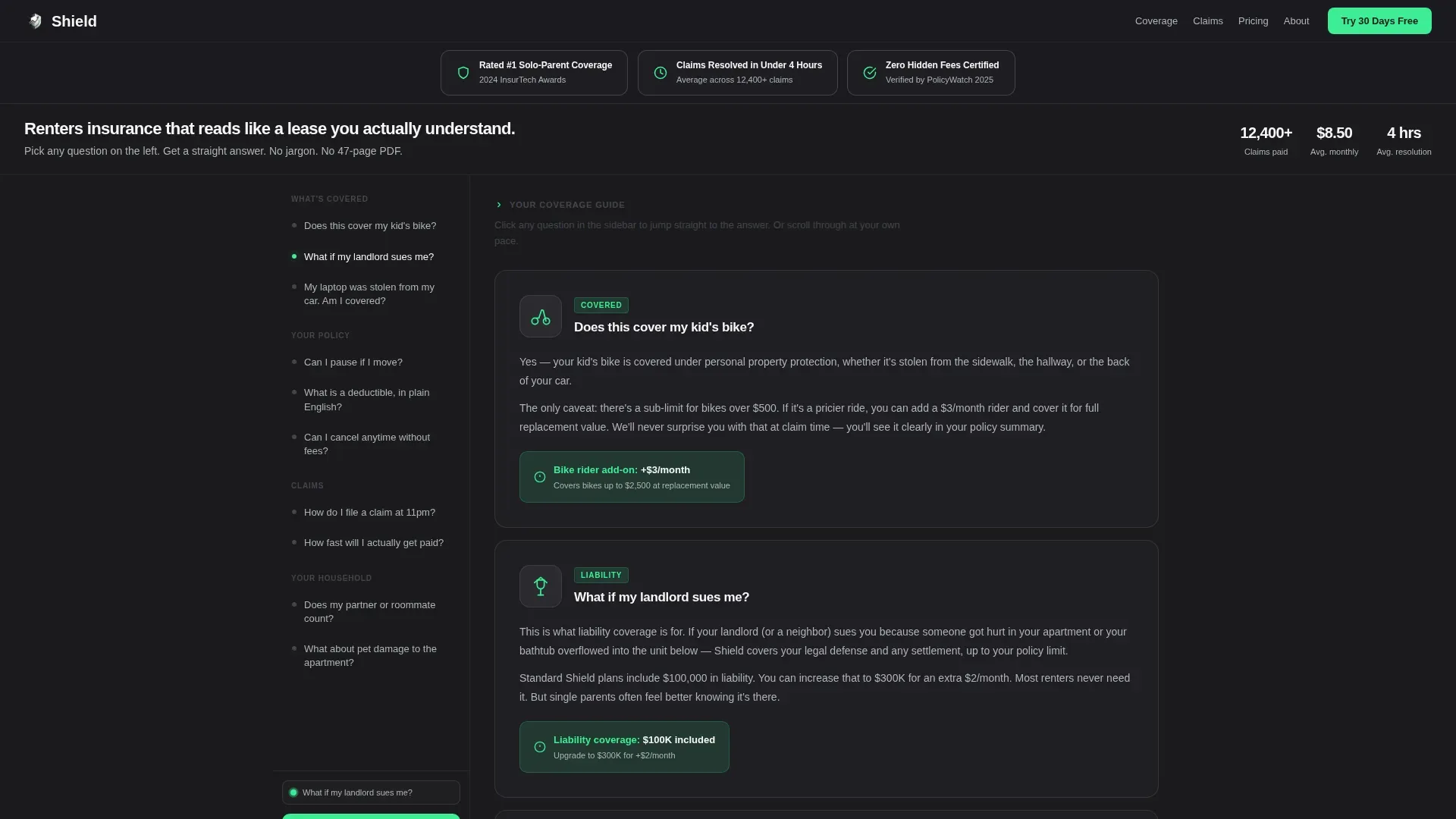 Single Parent Renters Insurance Landing Page Template