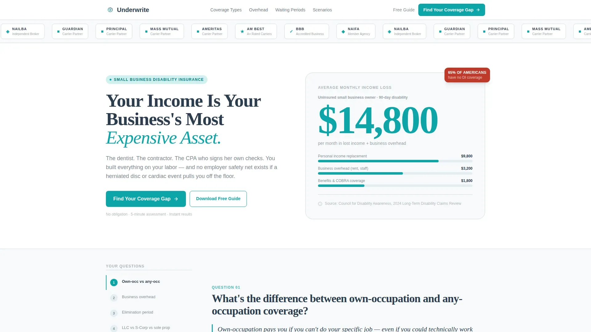 Advanced Small Business Owner Insurance FAQ & Common Questions Website Template