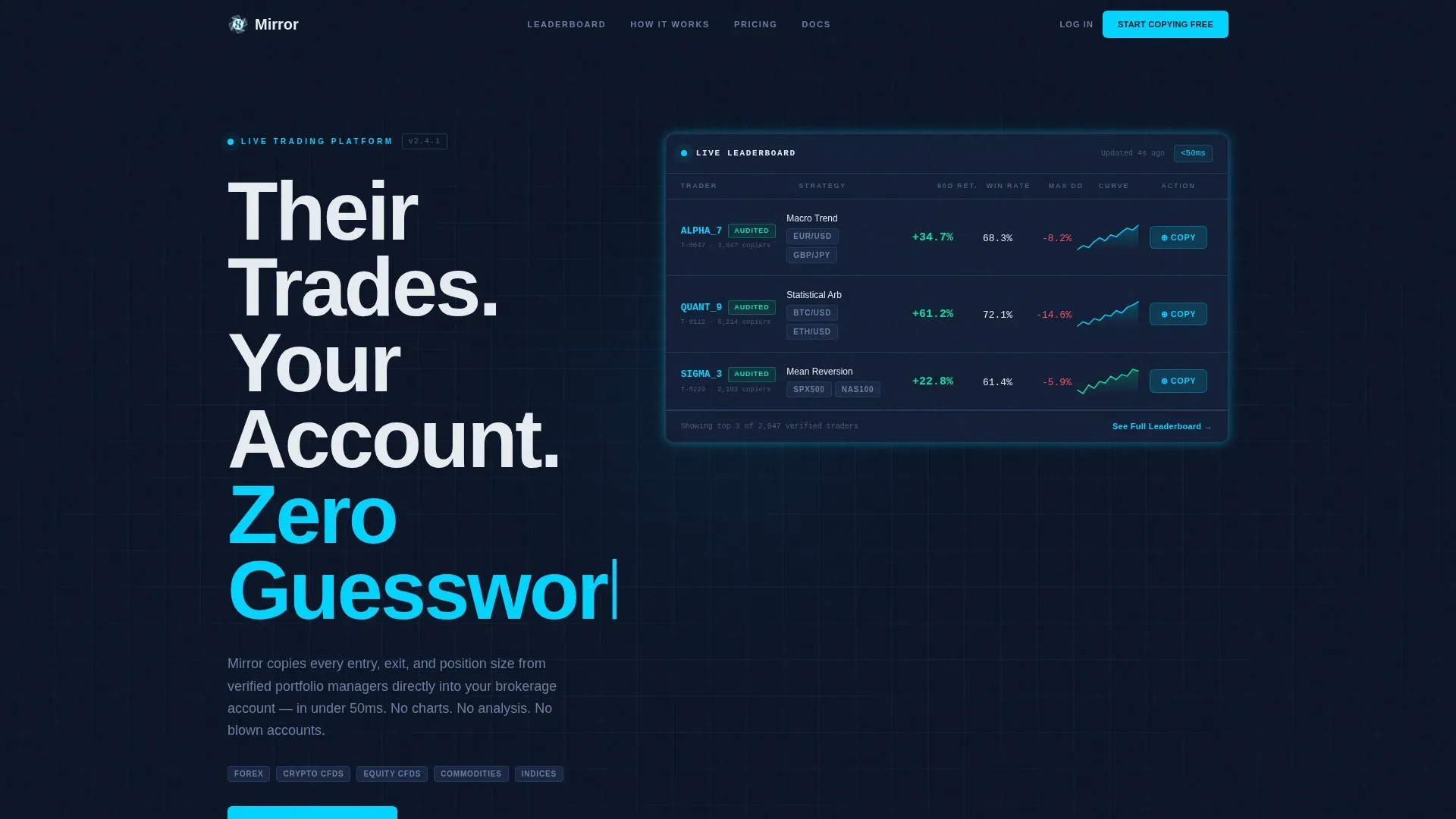 Copy Trading Landing Page Template | Dashboard Style