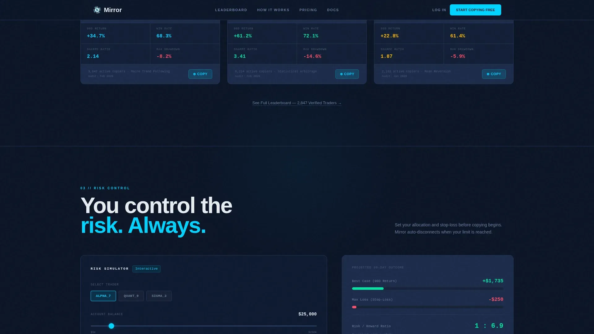 Copy Trading Landing Page Template | Dashboard Style