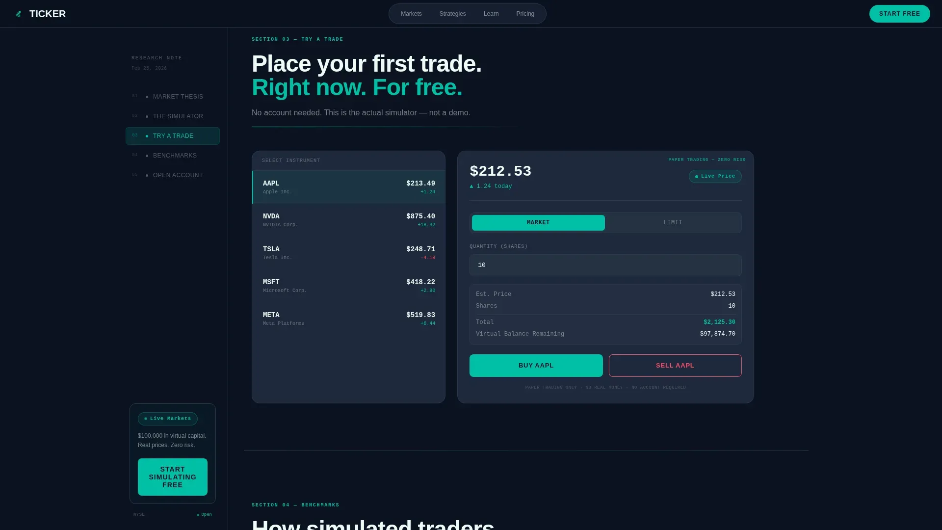 Stock Simulator Market Landing Page Template