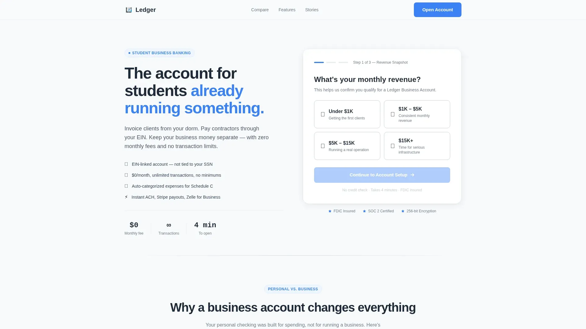Student Business Checking Landing Page Template