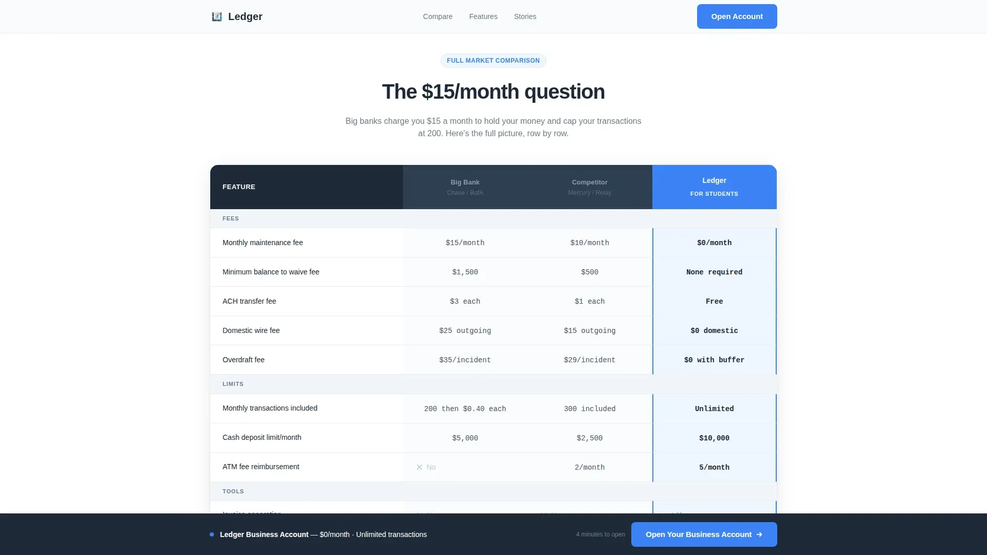 Student Business Checking Landing Page Template