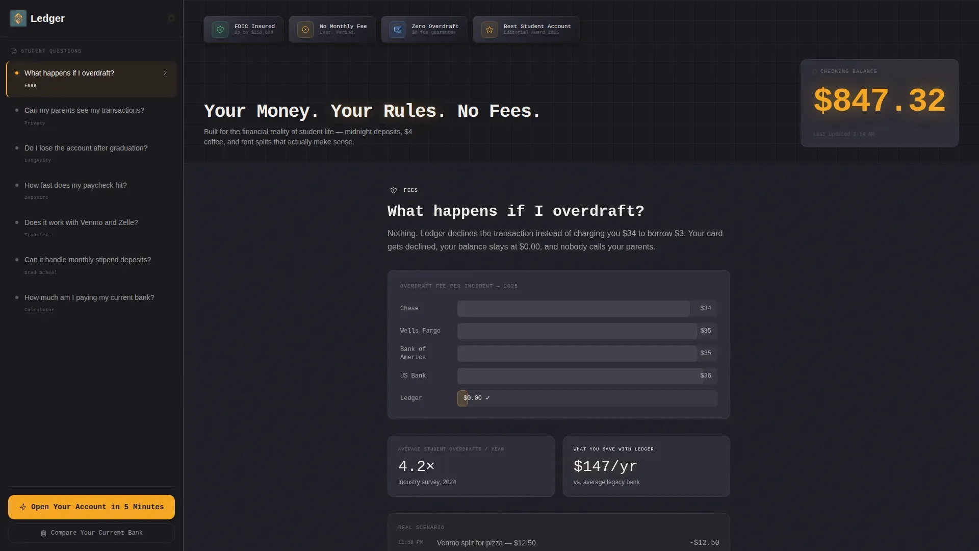 No Fee Student Checking Account Landing Page Template