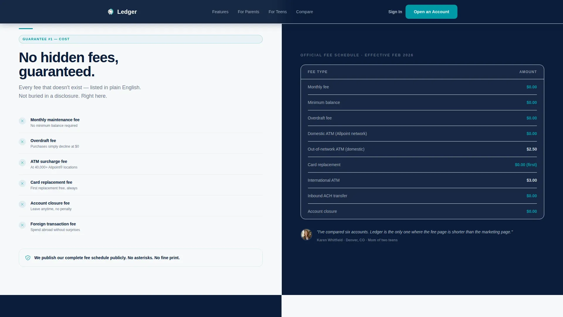 Zero Fees Teen Checking Account Landing Page Template