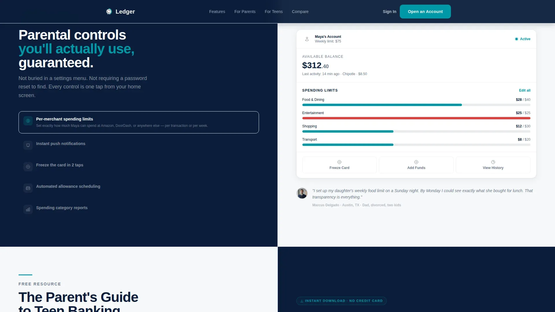 Zero Fees Teen Checking Account Landing Page Template