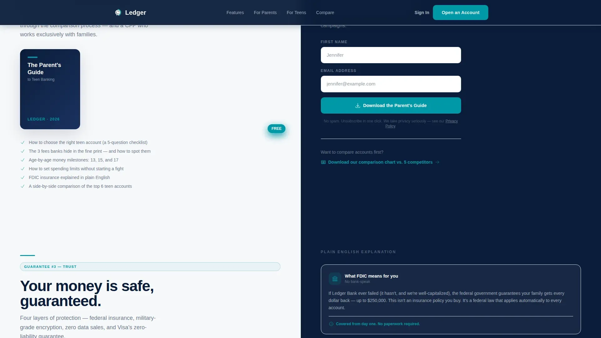 Zero Fees Teen Checking Account Landing Page Template