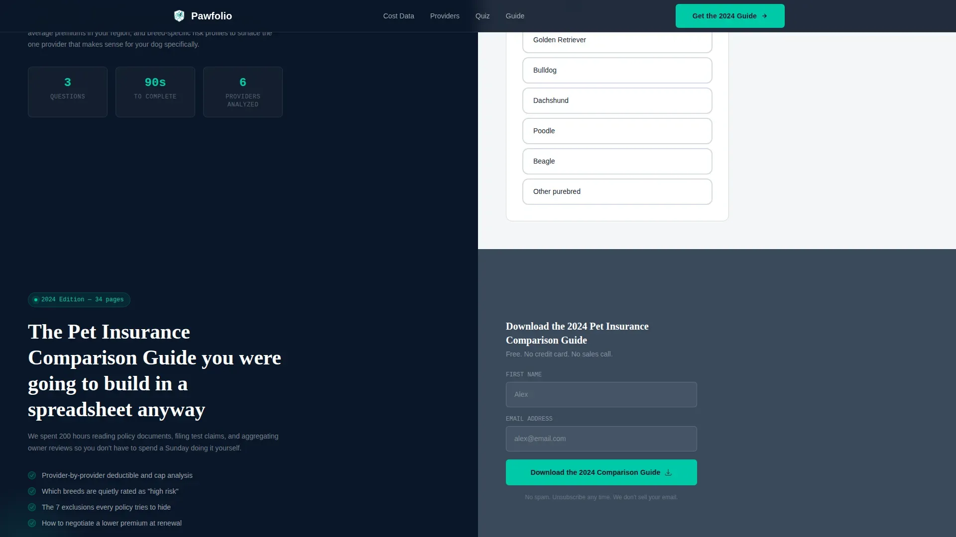 Pet Insurance Comparison Landing Page Template