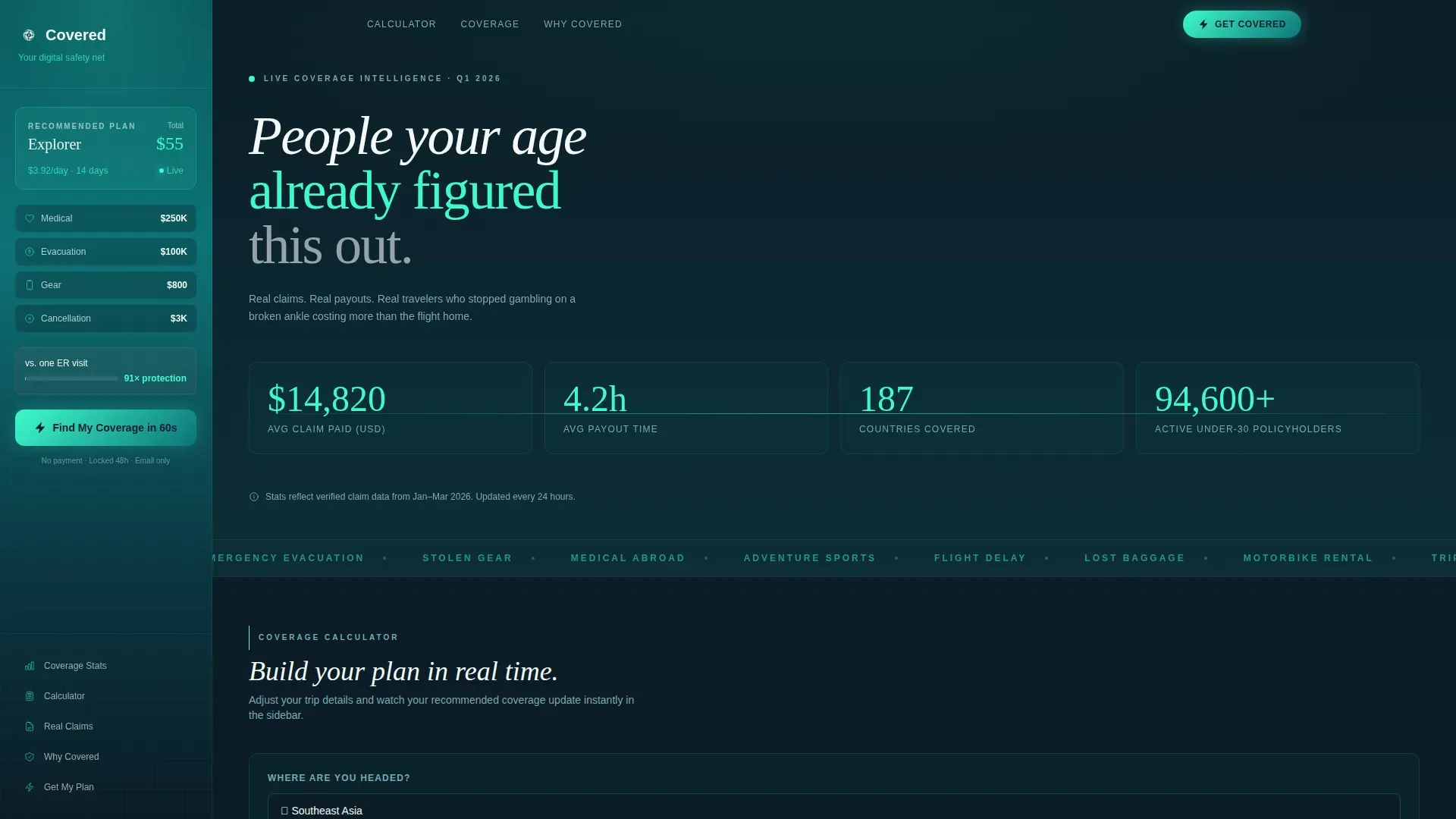 Travel Insurance Landing Page Template | Sidebar Quiz