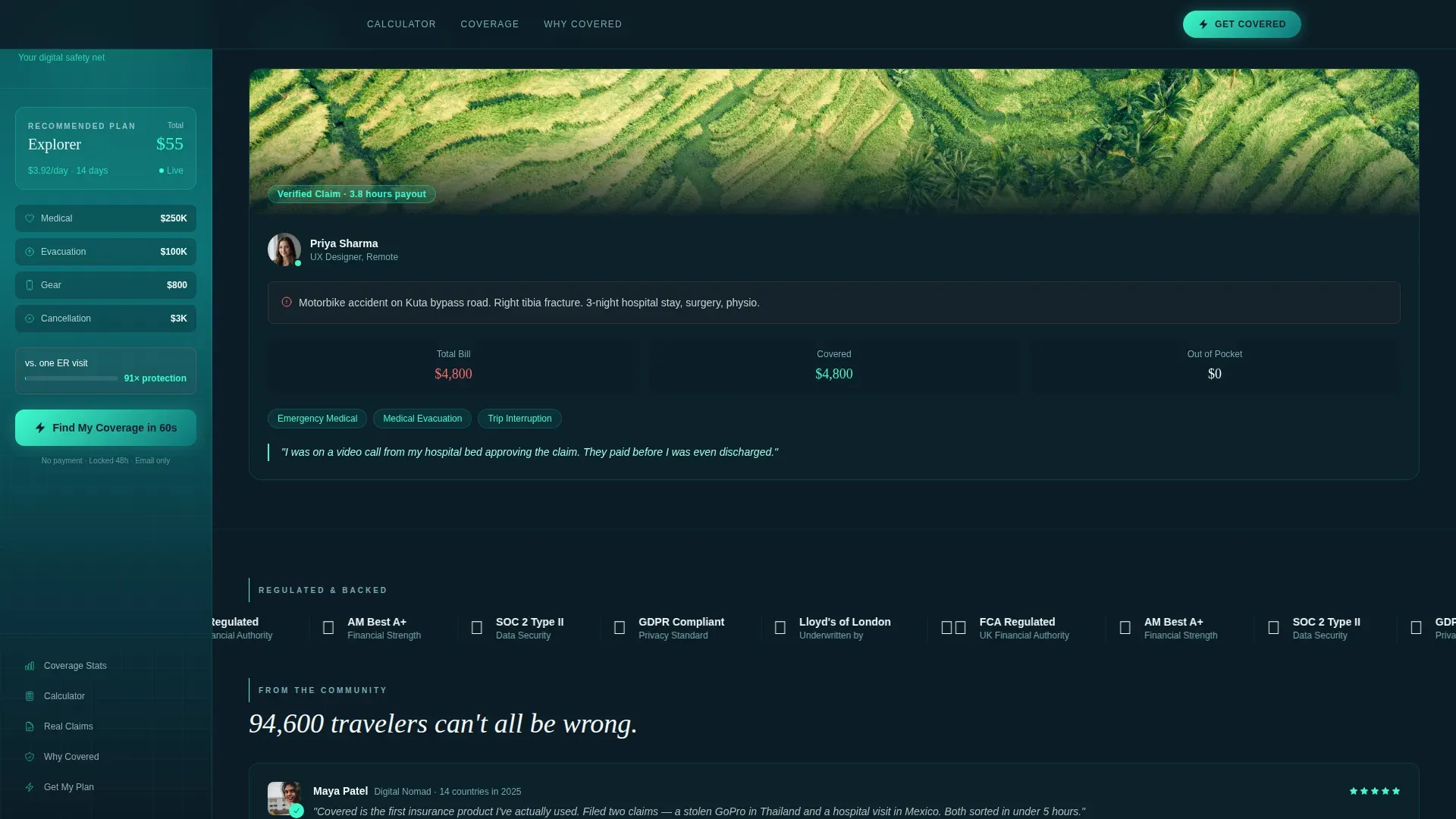Travel Insurance Landing Page Template | Sidebar Quiz