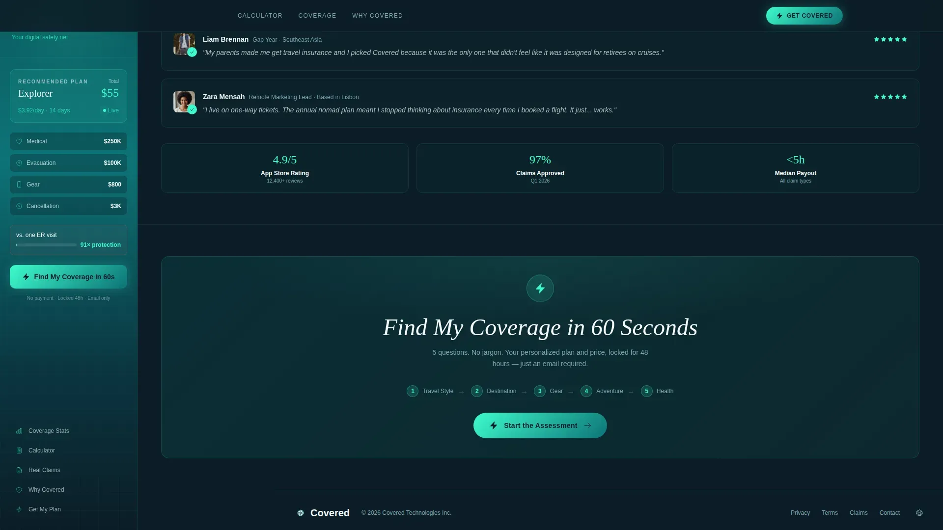 Travel Insurance Landing Page Template | Sidebar Quiz