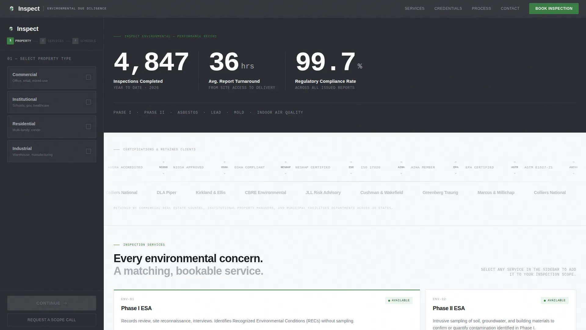 Environmental Inspector Booking Website Template