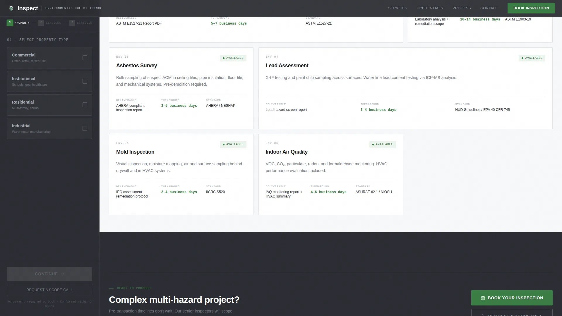 Environmental Inspector Booking Website Template