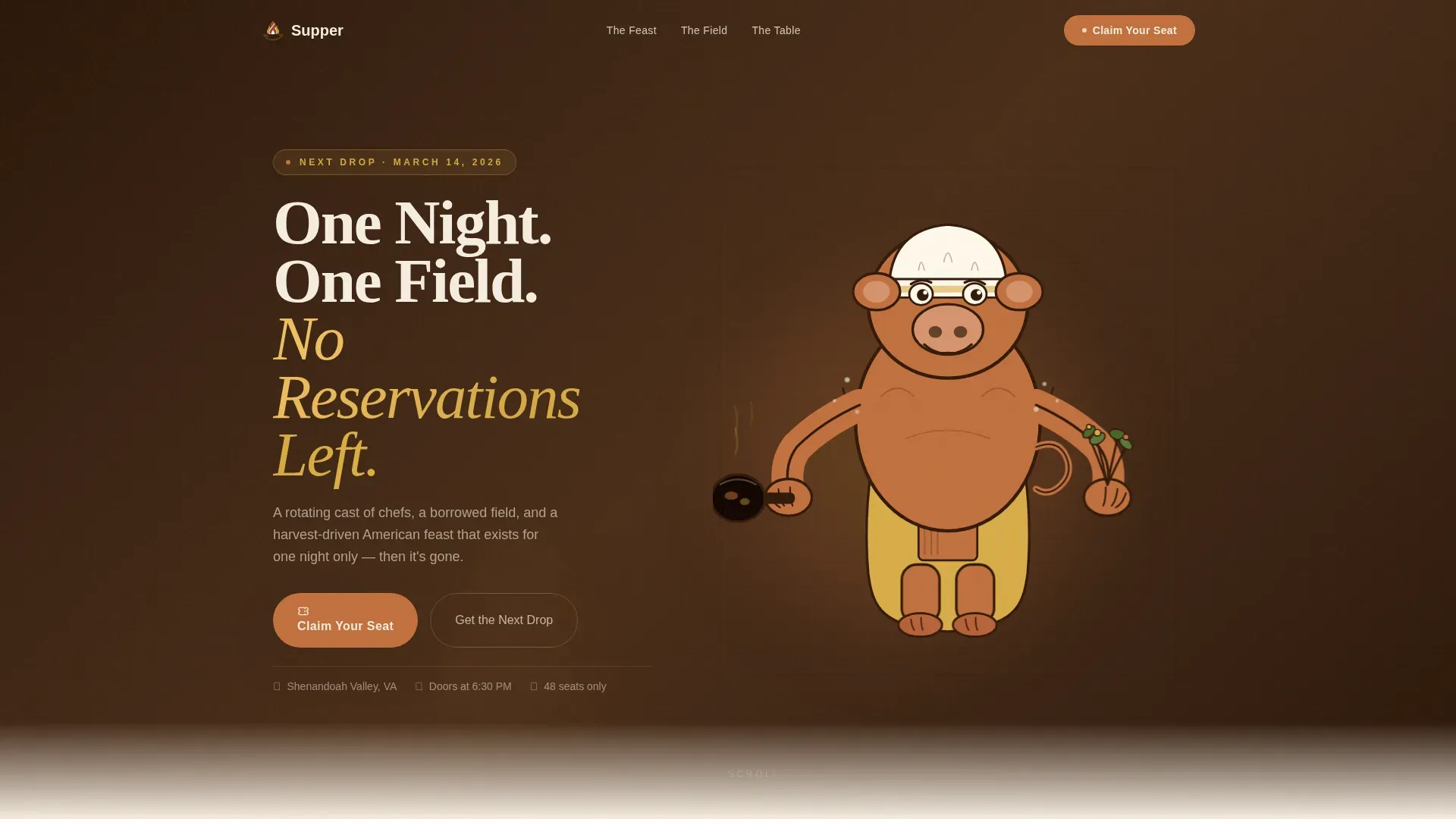 Agrarian Root American Pop-Up Restaurant Landing Page