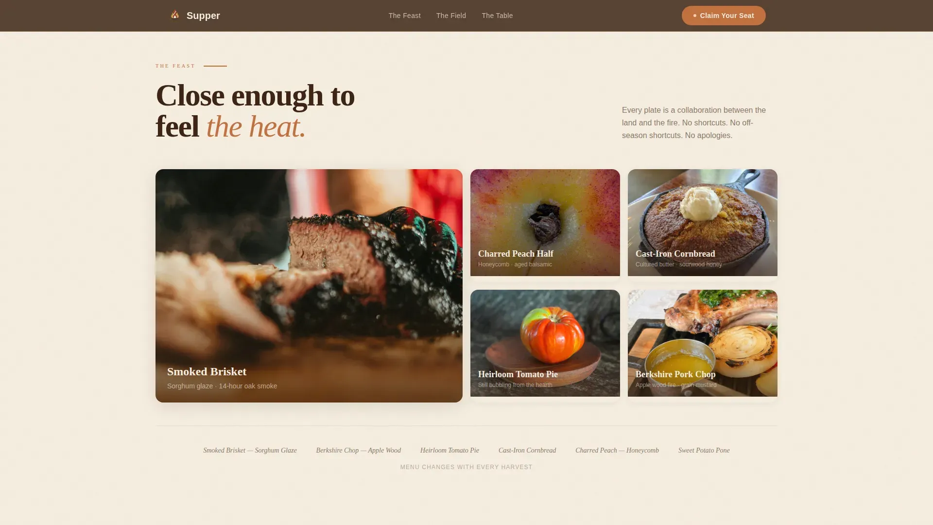 Agrarian Root American Pop-Up Restaurant Landing Page
