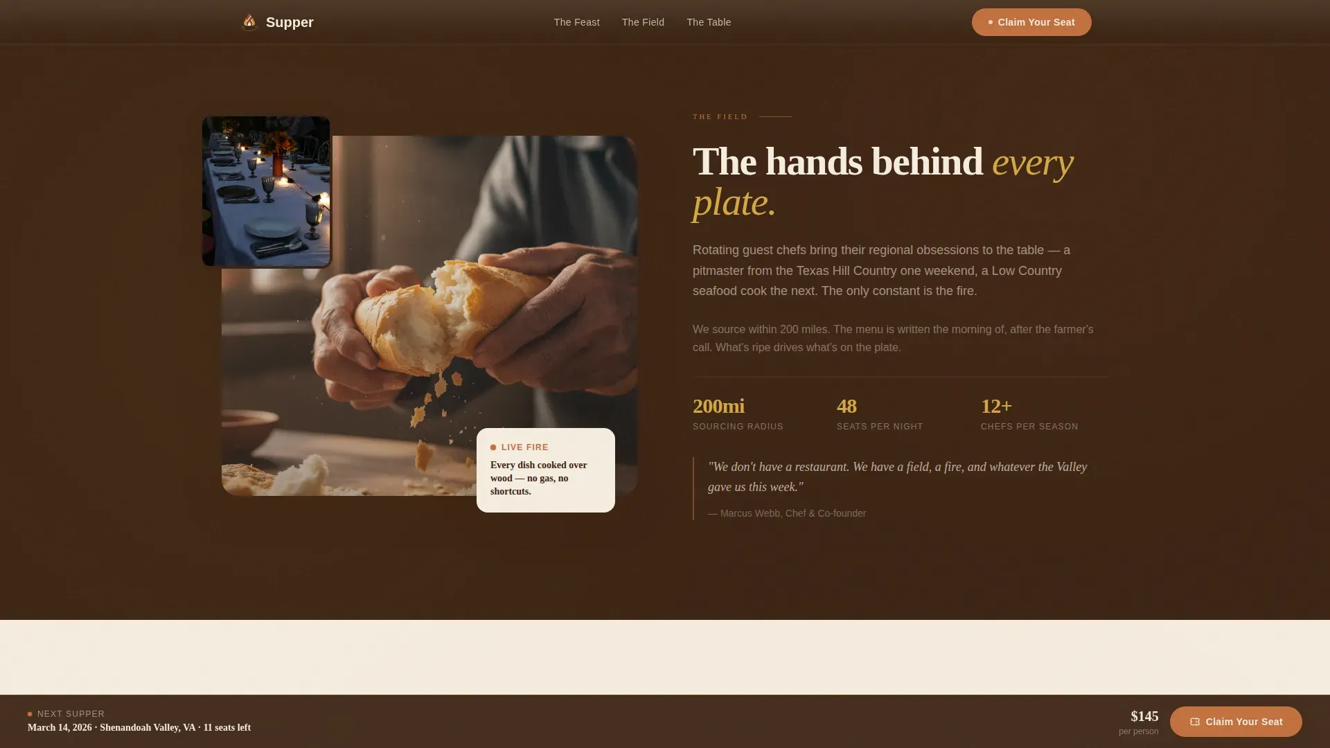Agrarian Root American Pop-Up Restaurant Landing Page