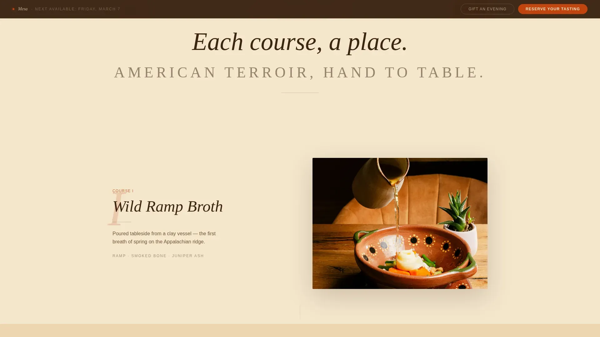 Artisan American Tasting Menu Landing Page Template