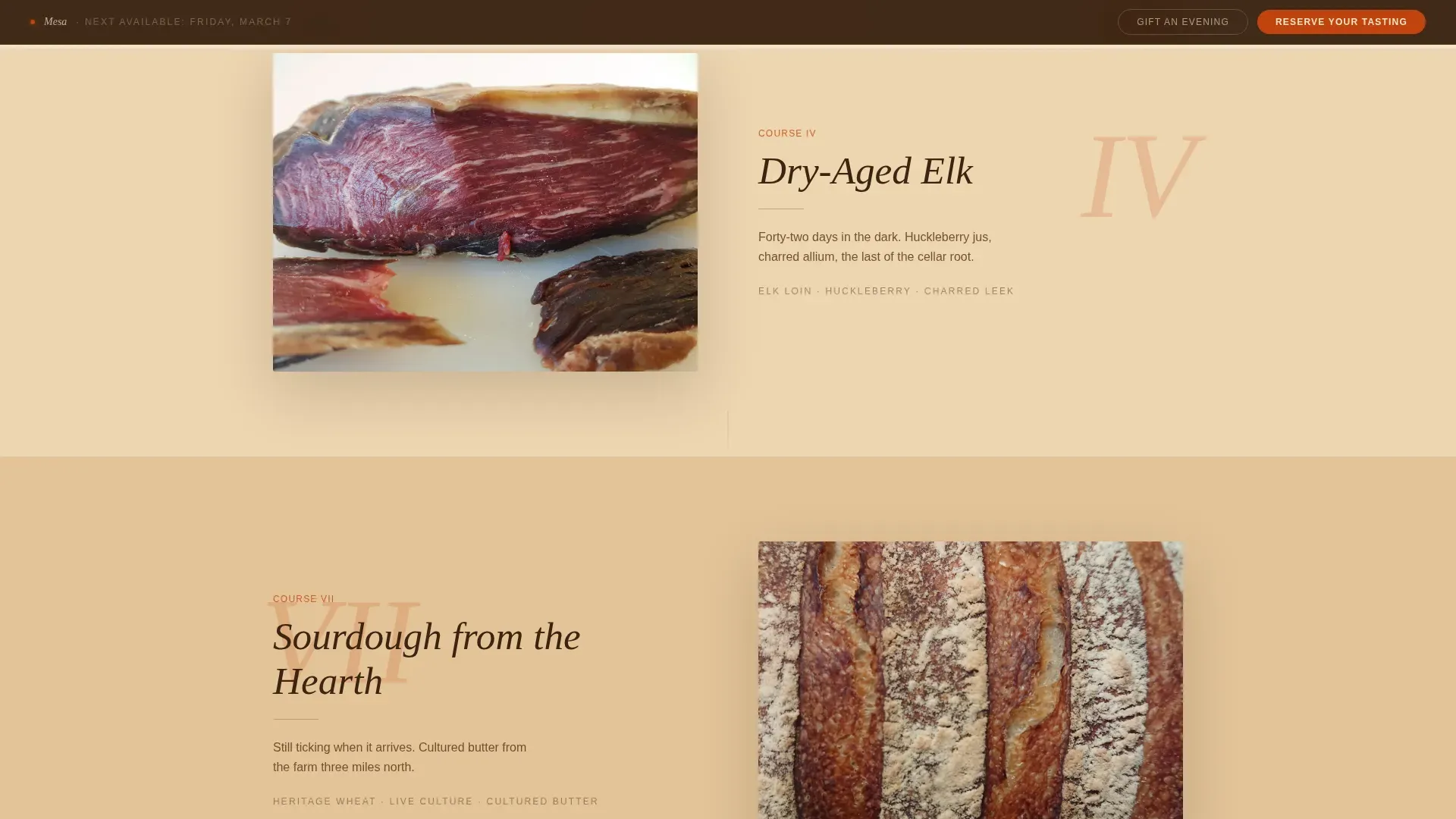 Artisan American Tasting Menu Landing Page Template