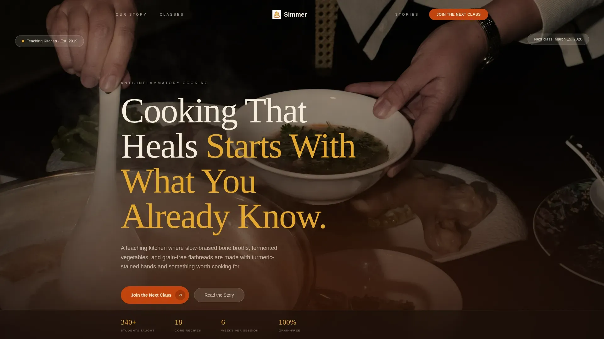 Cooking Class Enrollment | Free Website Template | Rocket