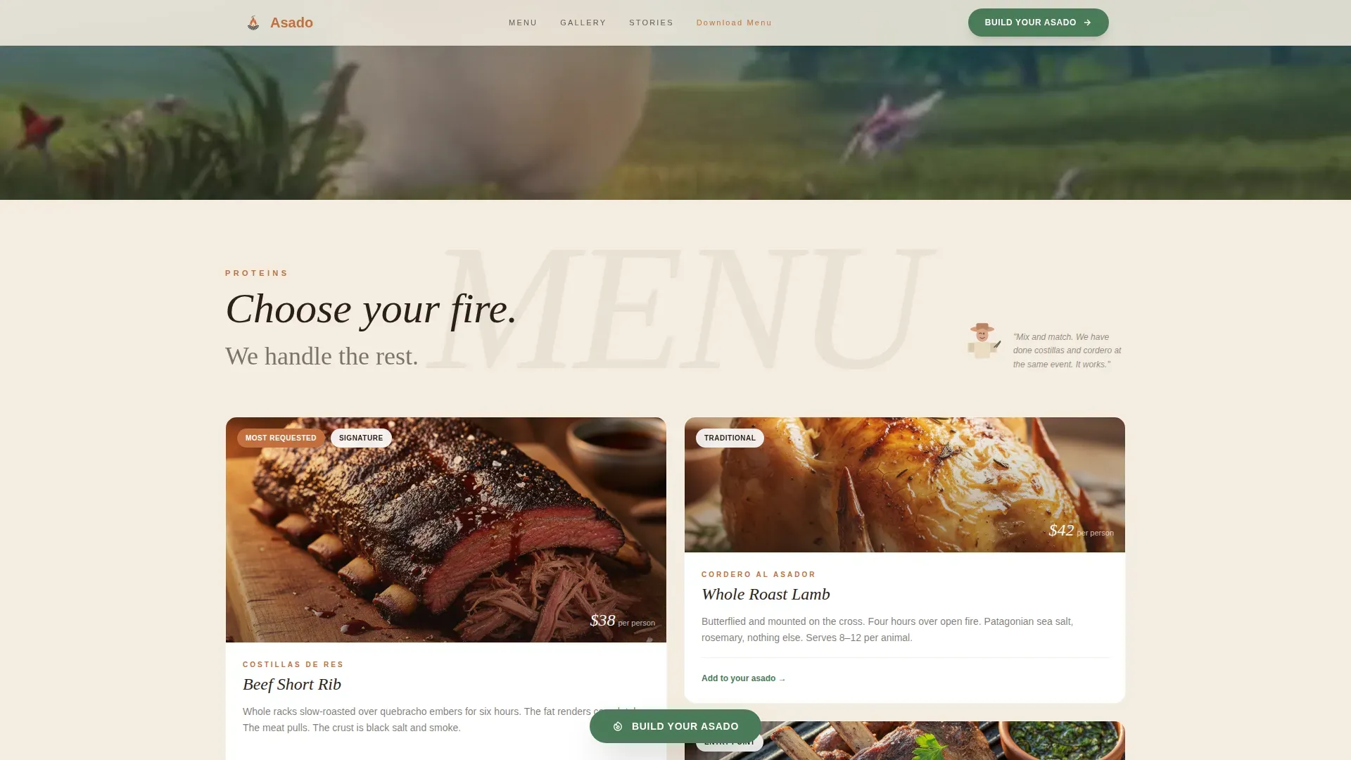 Fire-Roasted Argentinian Catering Landing Page Template