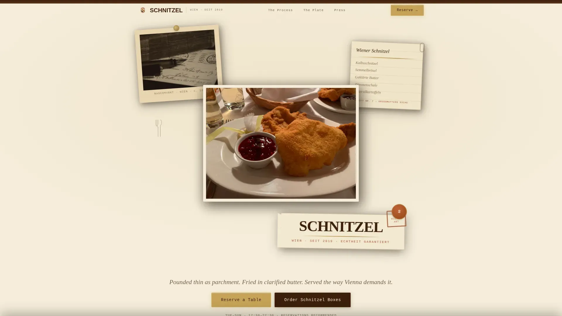 Neo-Retro Austrian Wiener Schnitzel Restaurant Landing Page