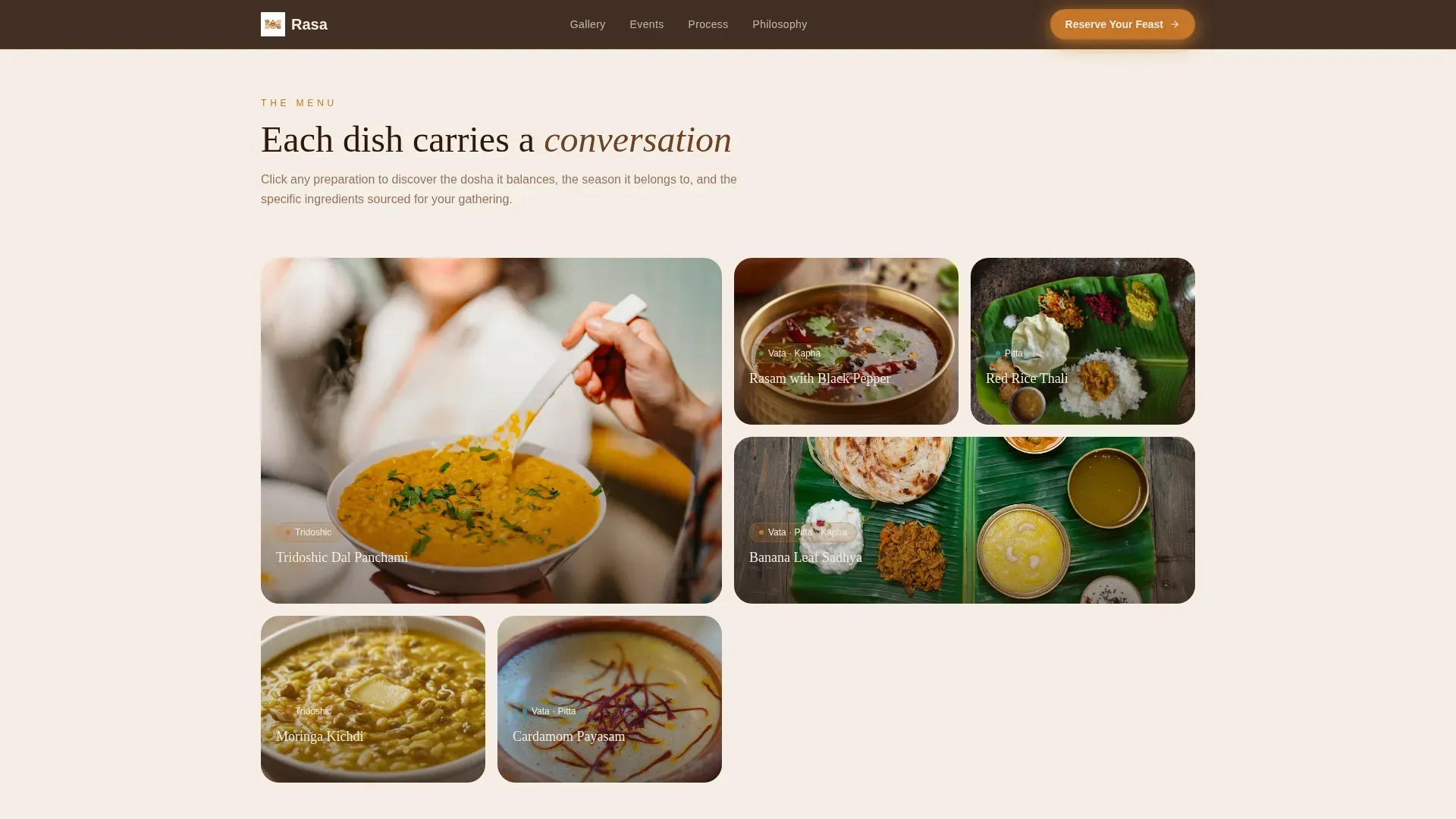 Artisan Ayurvedic Catering | Free Website Template | Rocket