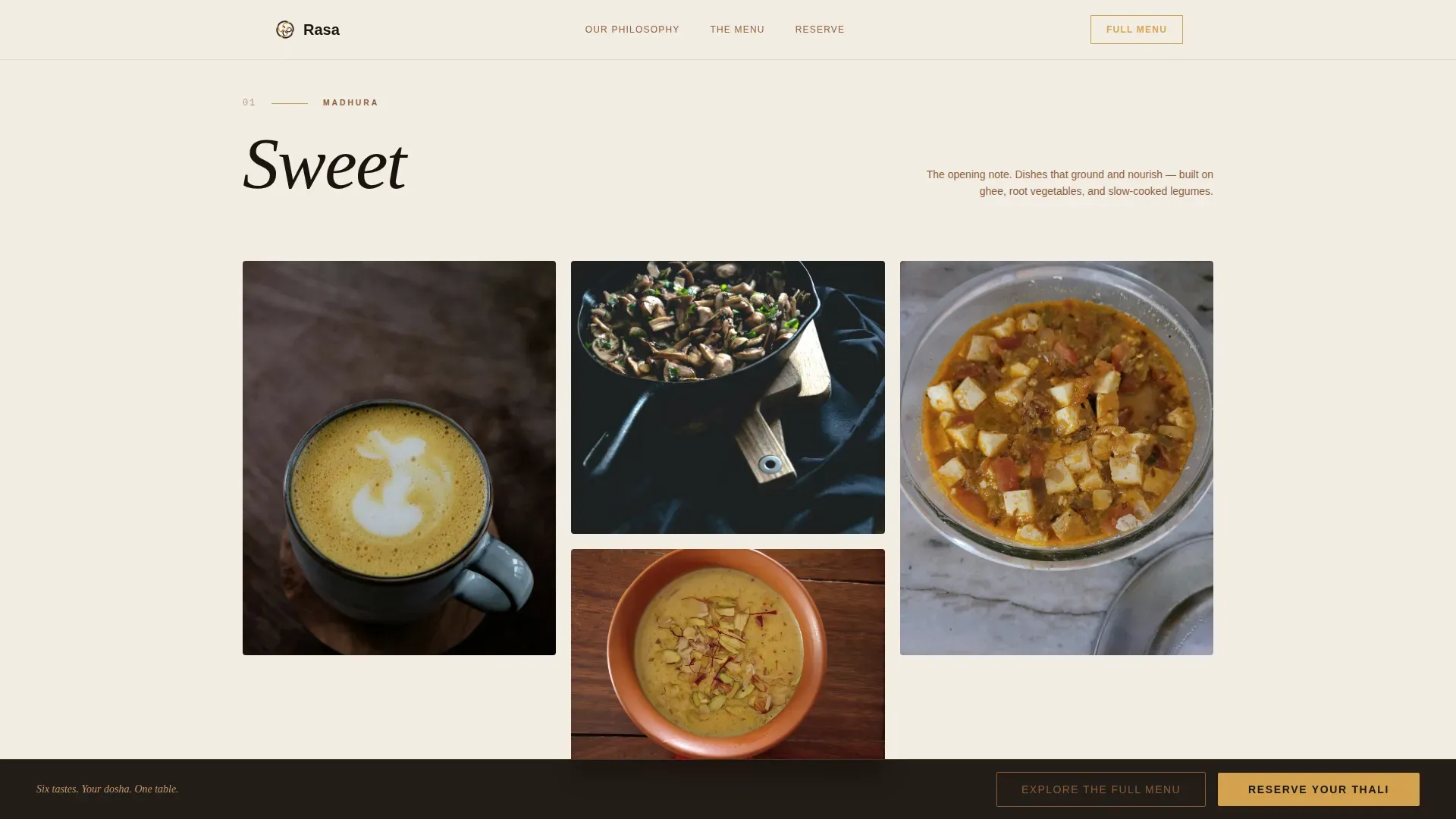 Refined Ayurveda Dining | Free Website Template | Rocket