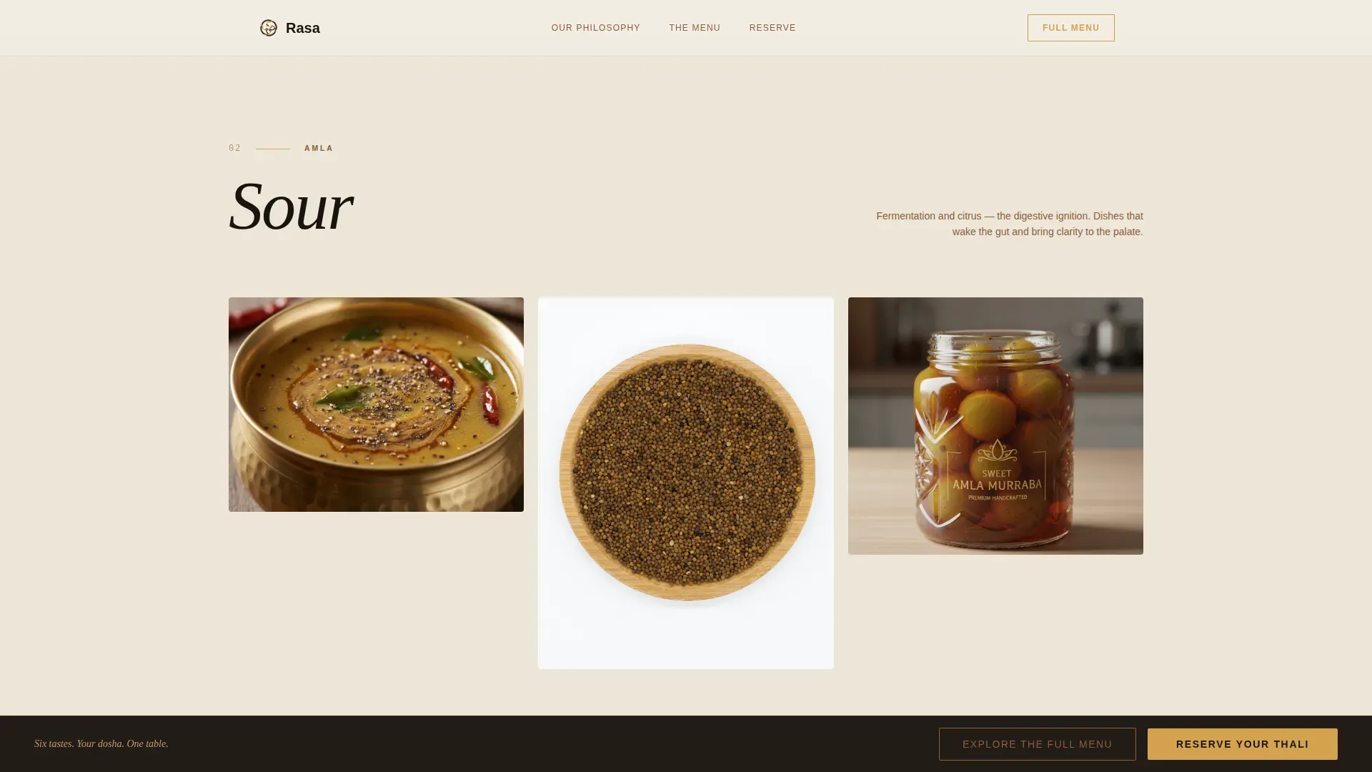 Refined Ayurveda Dining | Free Website Template | Rocket